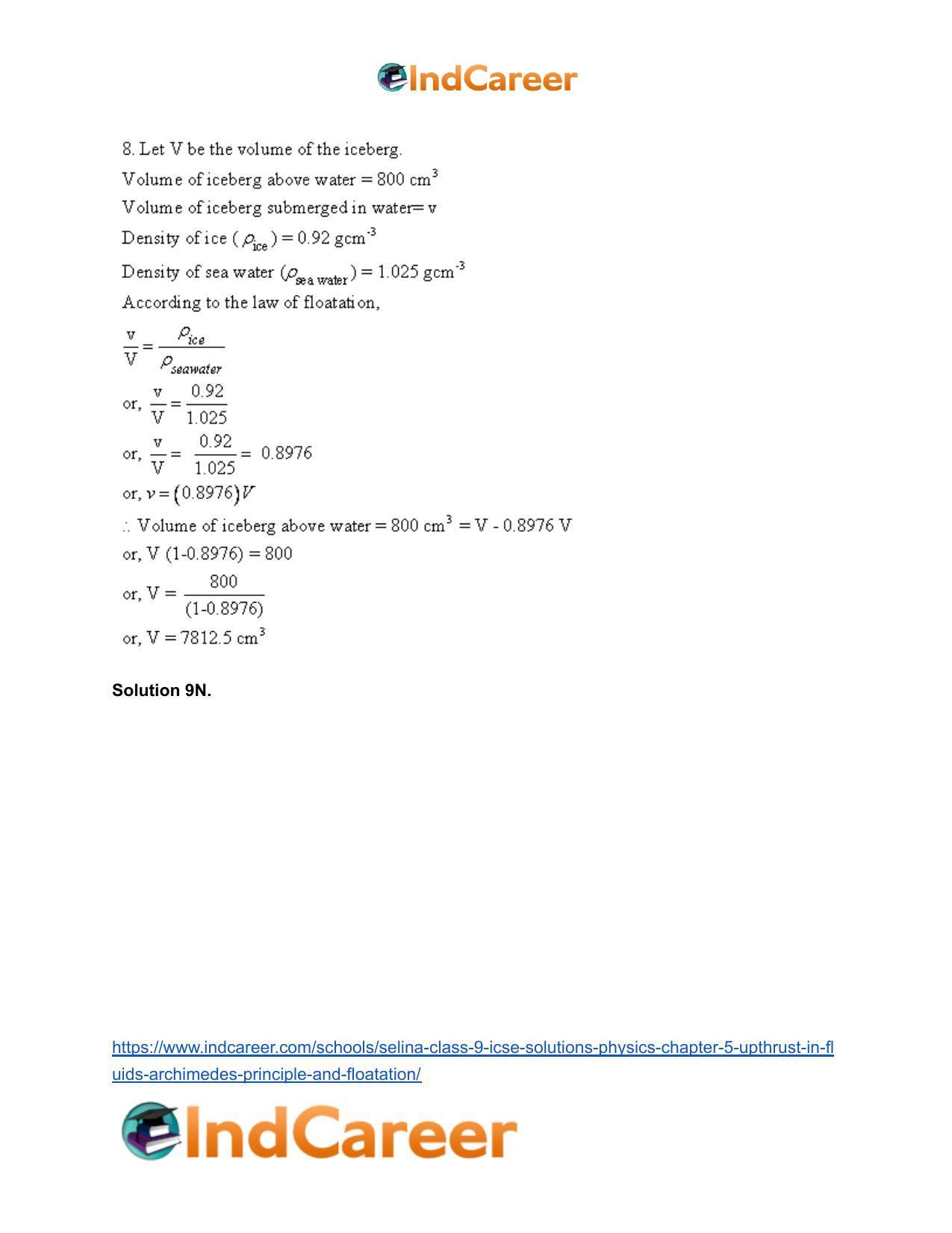 Selina Class 9 ICSE Solutions Physics : Chapter 5- Upthrust in Fluids, Archimedes' Principle and Floatation - Page 37