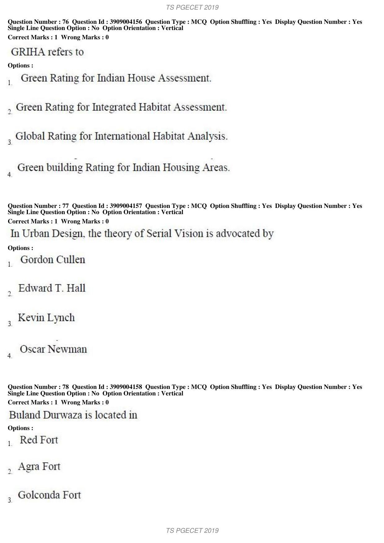 TS PGECET 2019: Architecture and Planning Question Papers - Page 29