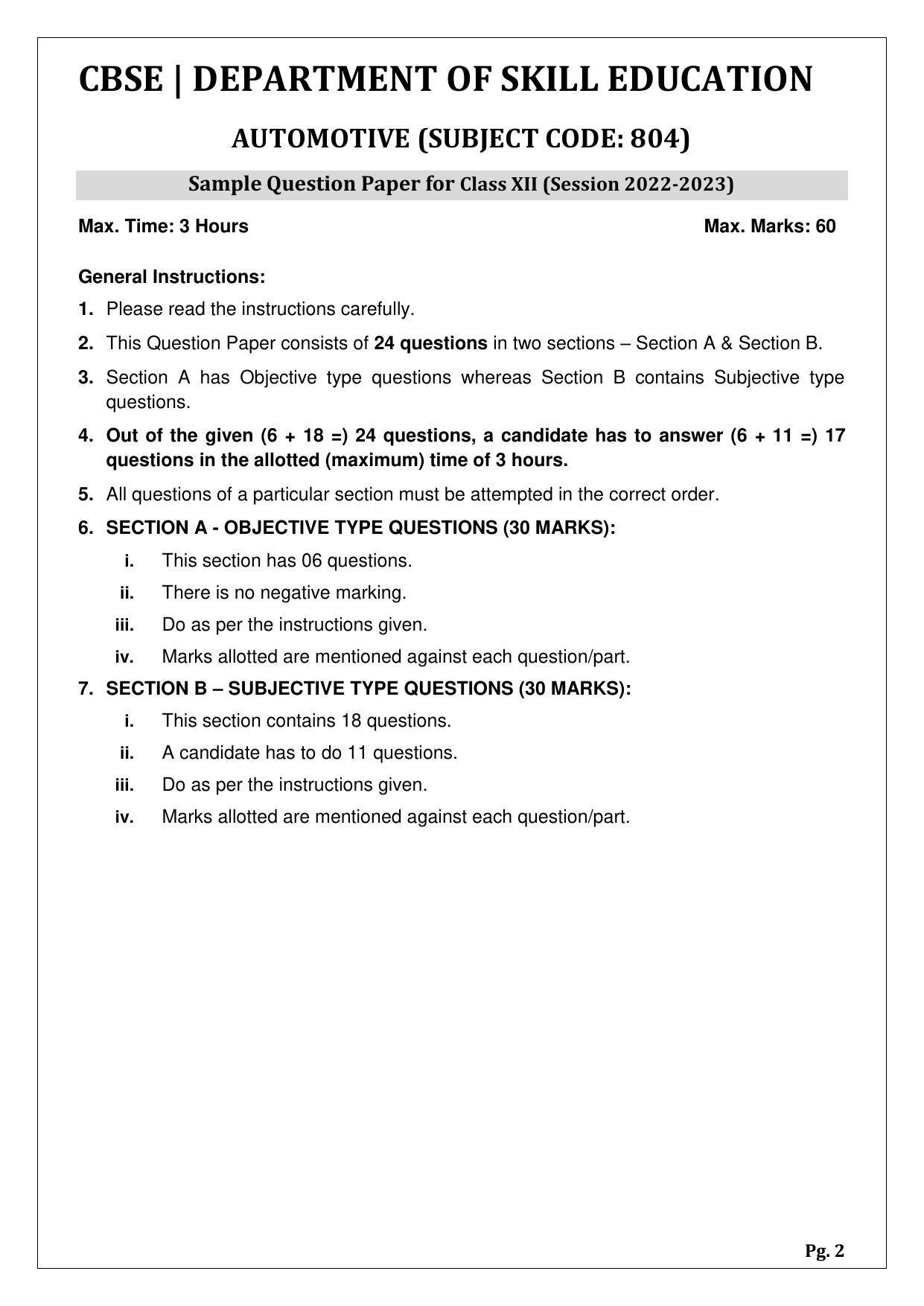 CBSE Class 12 Automotive (Skill Education) Sample Papers 2023 - Page 2