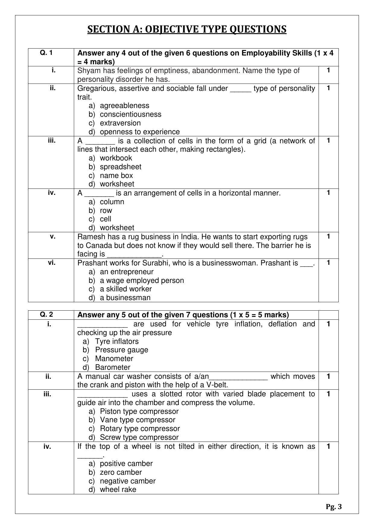 CBSE Class 12 Automotive (Skill Education) Sample Papers 2023 - Page 3