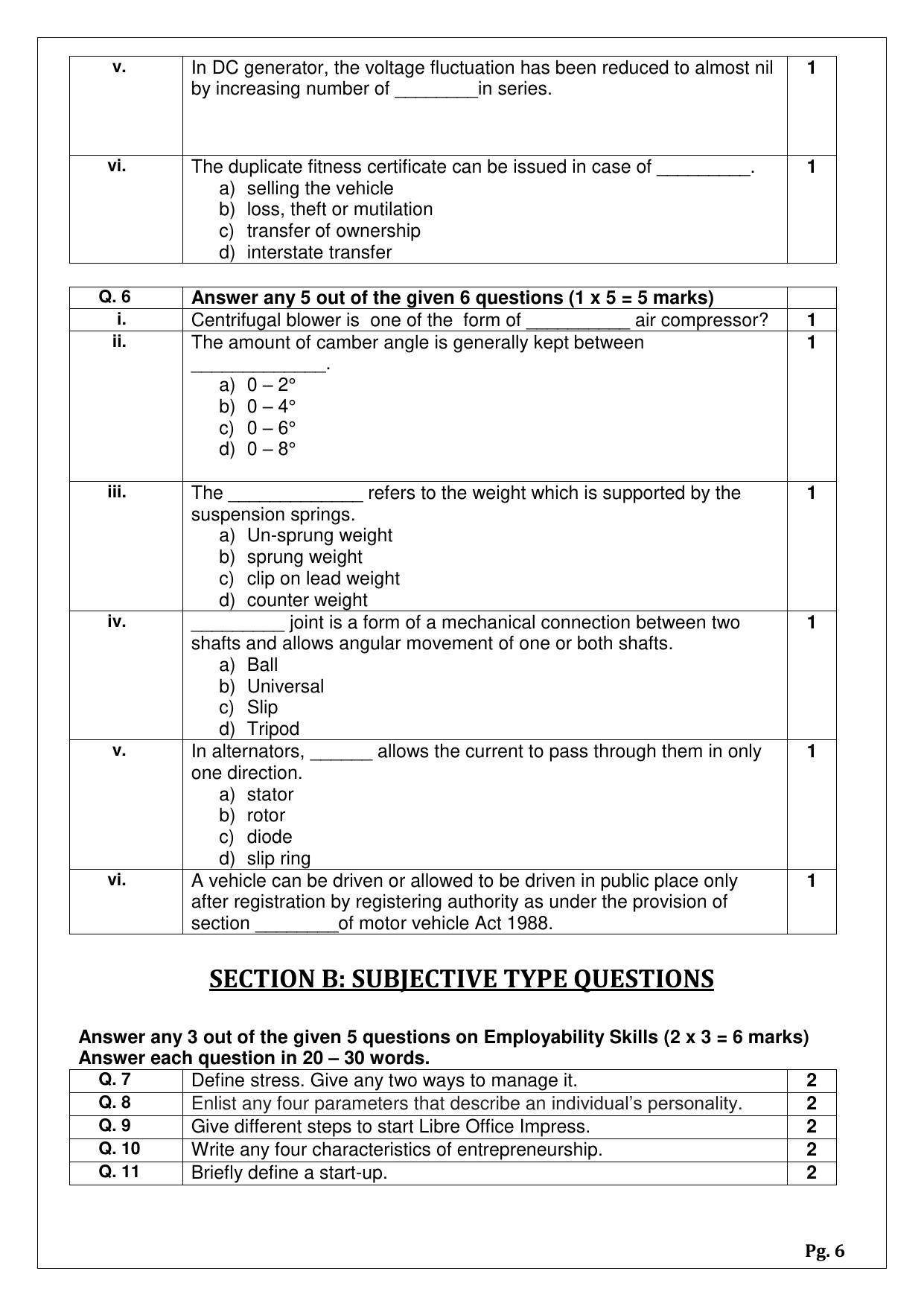 CBSE Class 12  Automotive (Skill Education) Sample Papers 2023 - Page 6