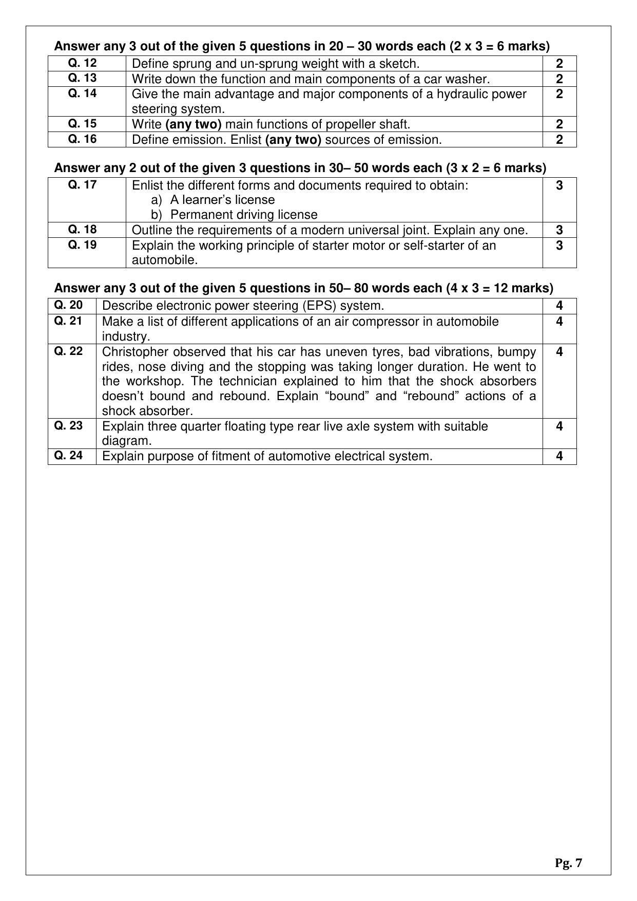 CBSE Class 12  Automotive (Skill Education) Sample Papers 2023 - Page 7