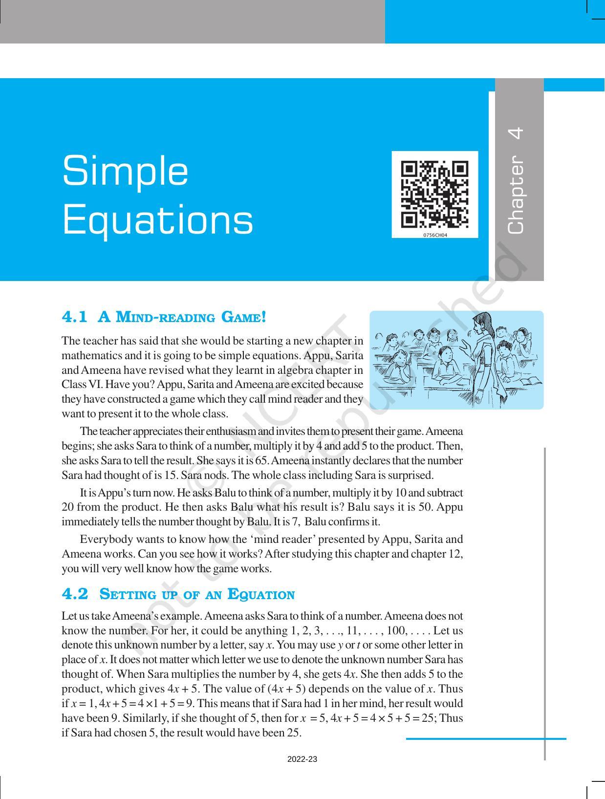 NCERT Book for Class 7 Maths: Chapter 4-Simple Equations - Page 1