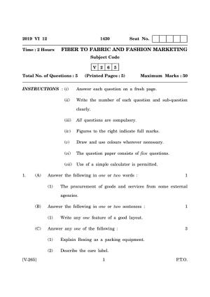 Goa Board Class 12 Fibre to Fabric & Fashion Marketing  June 2019 (June 2019) Question Paper