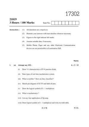 MSBTE Summer Question Paper 2019 - Basic Electronics and Mechatronics