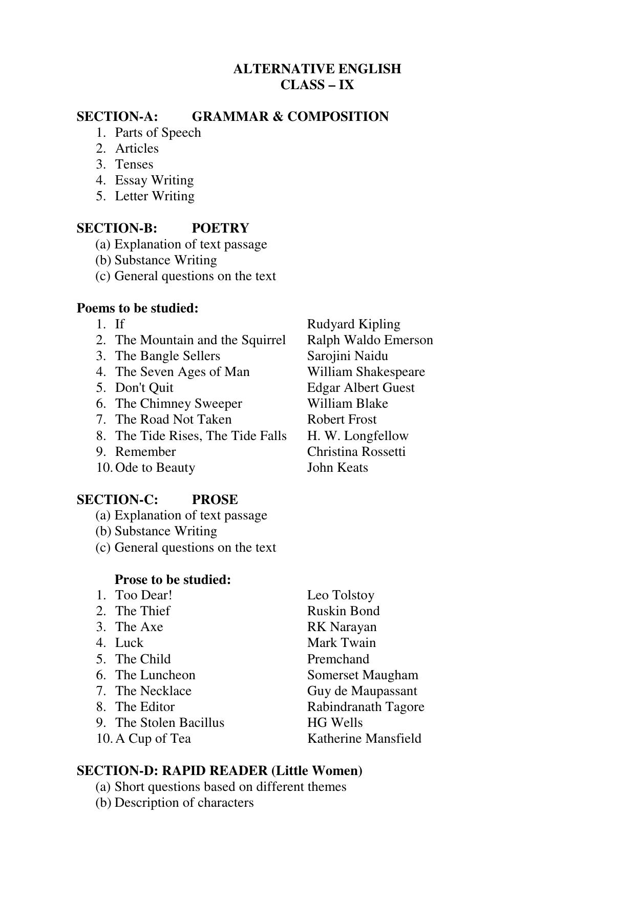 Mizoram Board Class 9 English Syllabus - Page 4