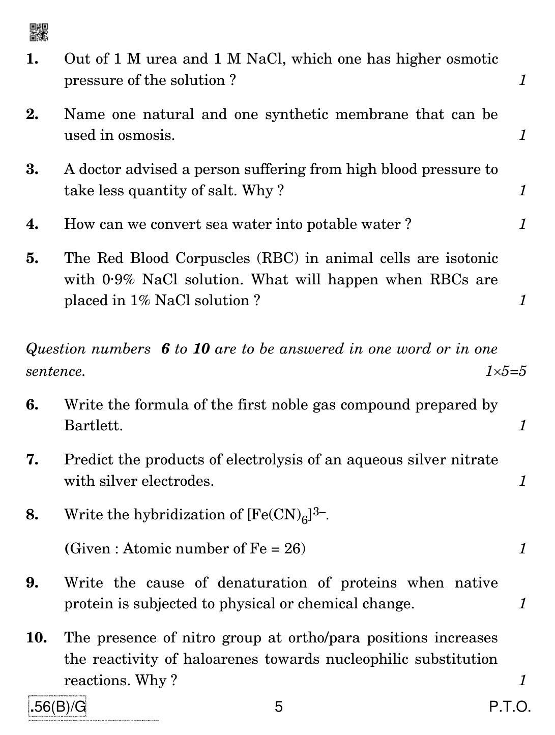 CBSE Class 12 56(B)-C - Chemistry For Blind Candidates 2020 Compartment Question Paper - Page 5