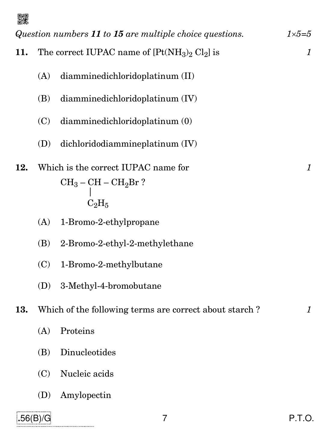 CBSE Class 12 56(B)-C - Chemistry For Blind Candidates 2020 Compartment Question Paper - Page 7