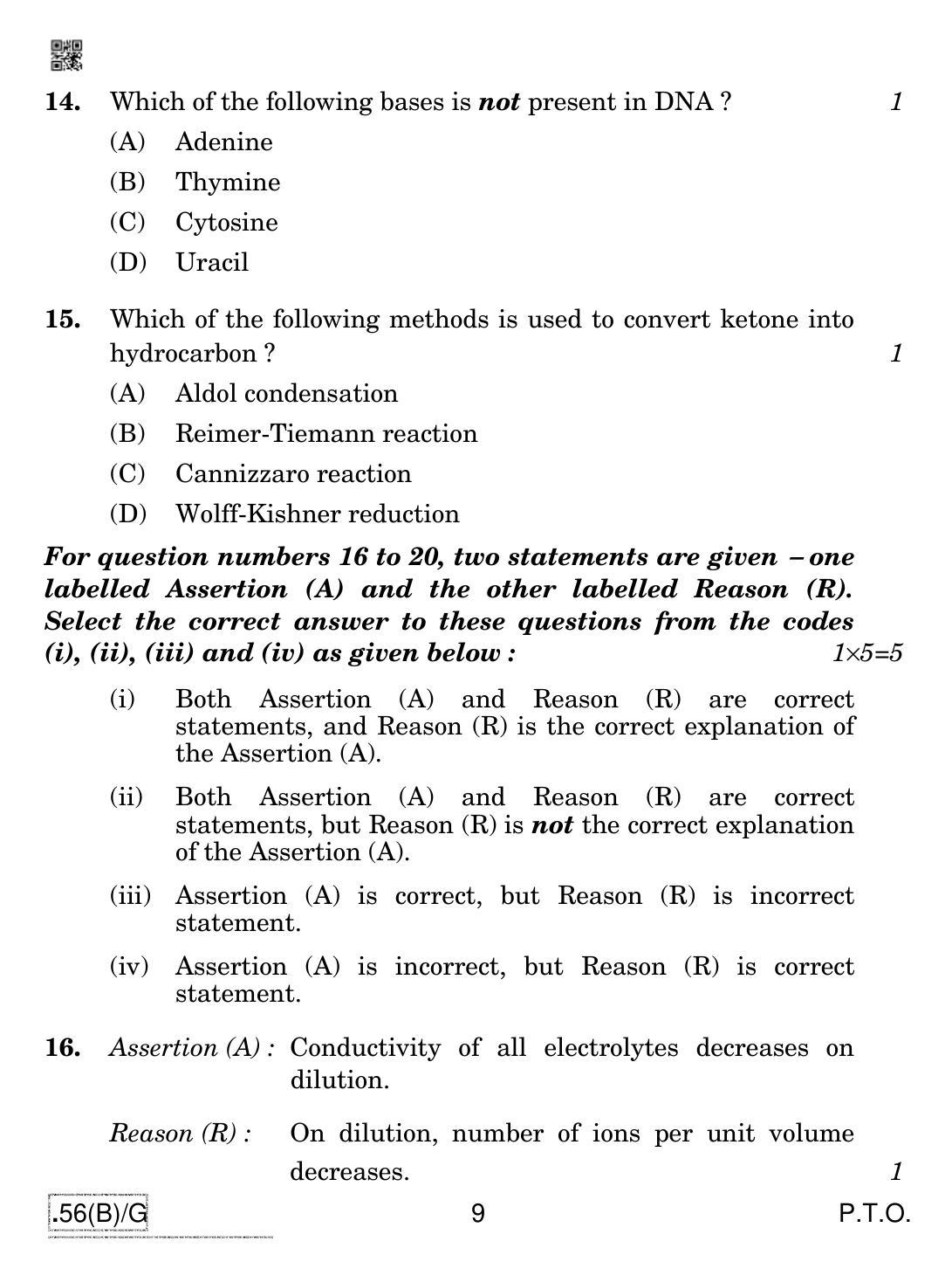 CBSE Class 12 56(B)-C - Chemistry For Blind Candidates 2020 Compartment Question Paper - Page 9