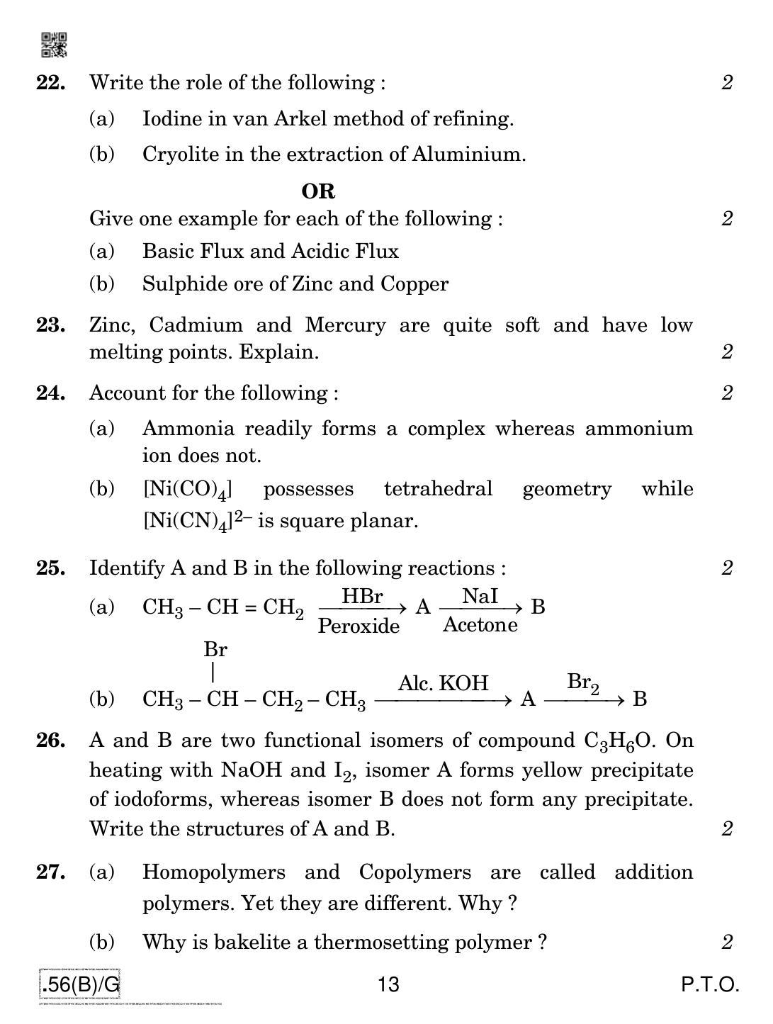 CBSE Class 12 56(B)-C - Chemistry For Blind Candidates 2020 Compartment Question Paper - Page 13
