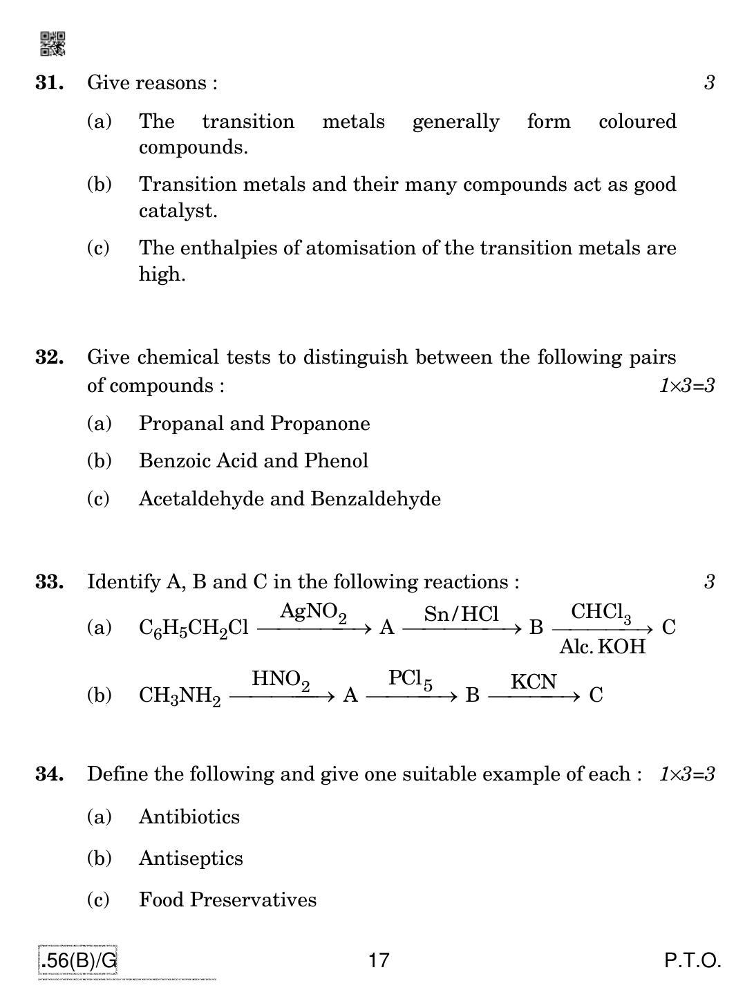 CBSE Class 12 56(B)-C - Chemistry For Blind Candidates 2020 Compartment Question Paper - Page 17