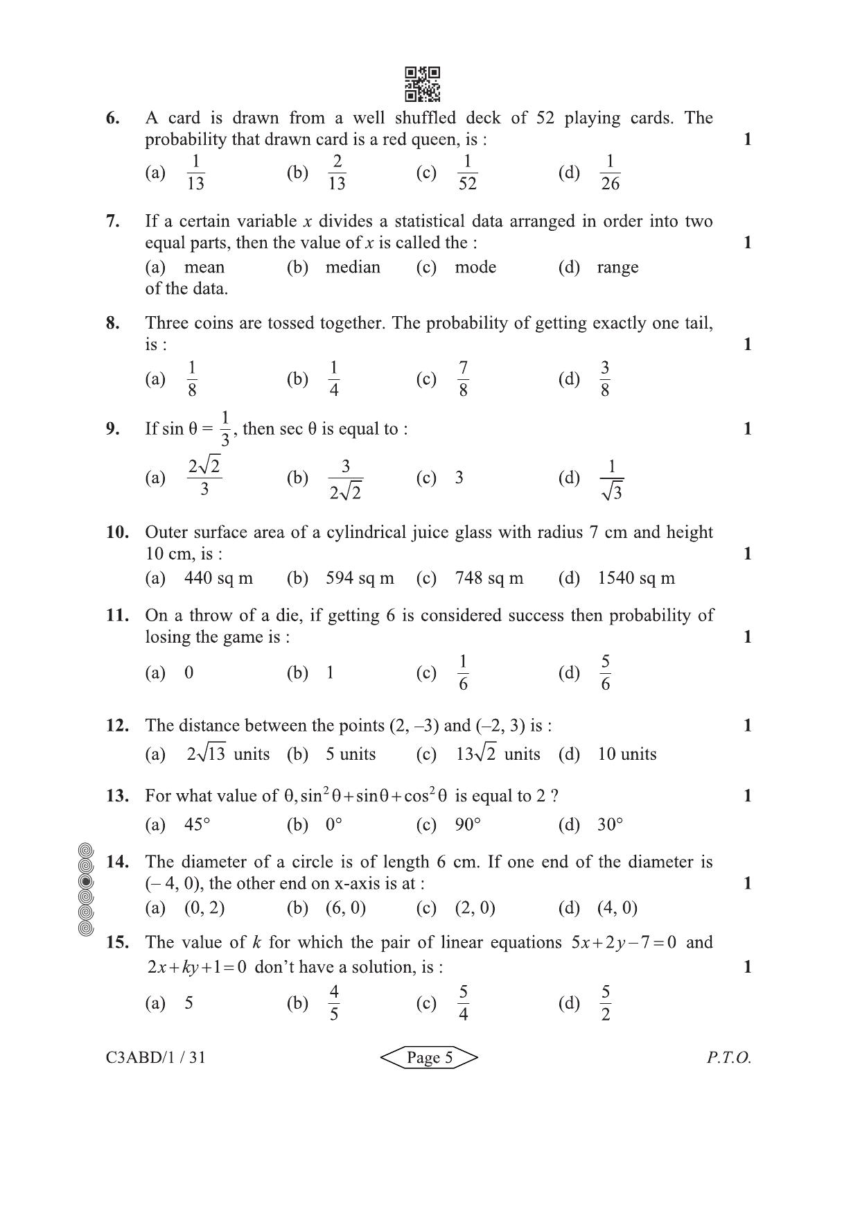 CBSE Class 10 430-1-2 Mathematics Basic 2024 Question Paper - Page 5