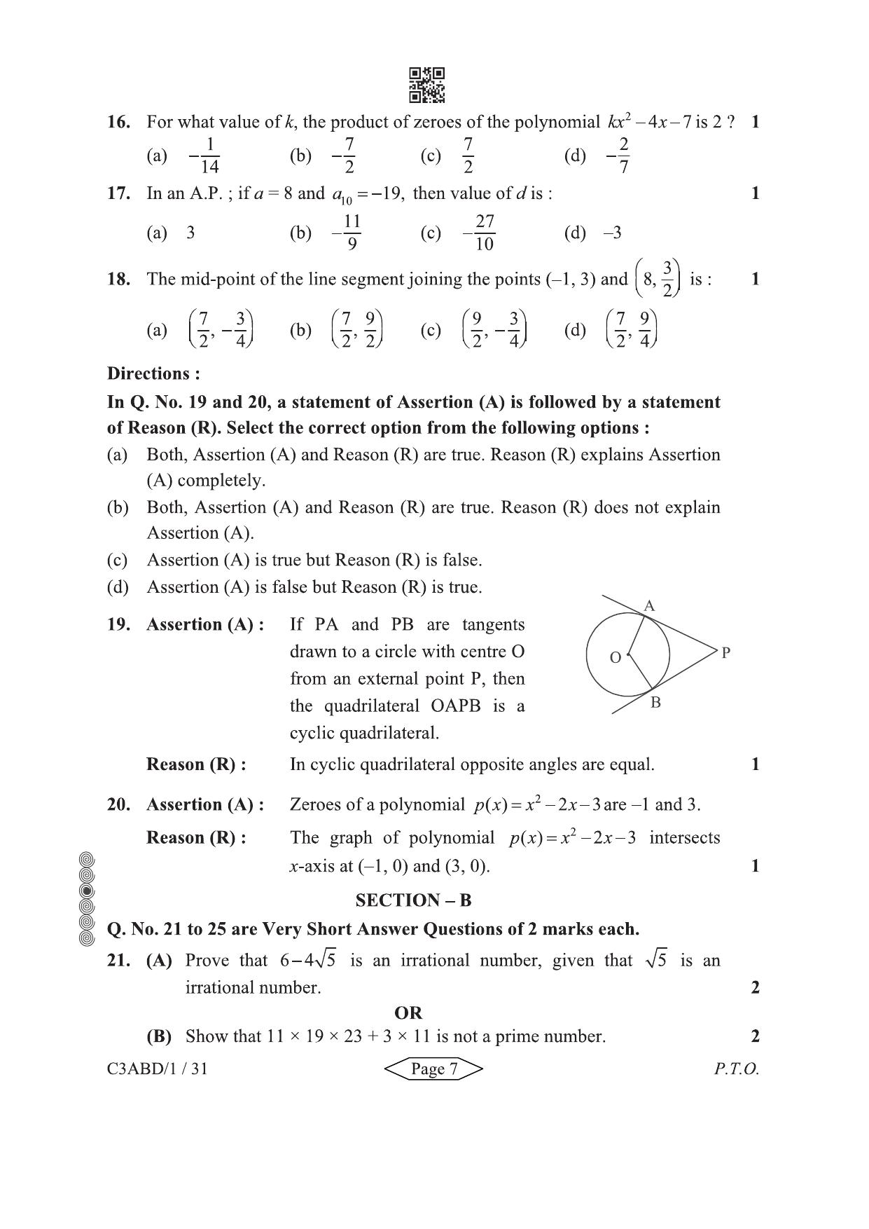 CBSE Class 10 430-1-2 Mathematics Basic 2024 Question Paper - Page 7