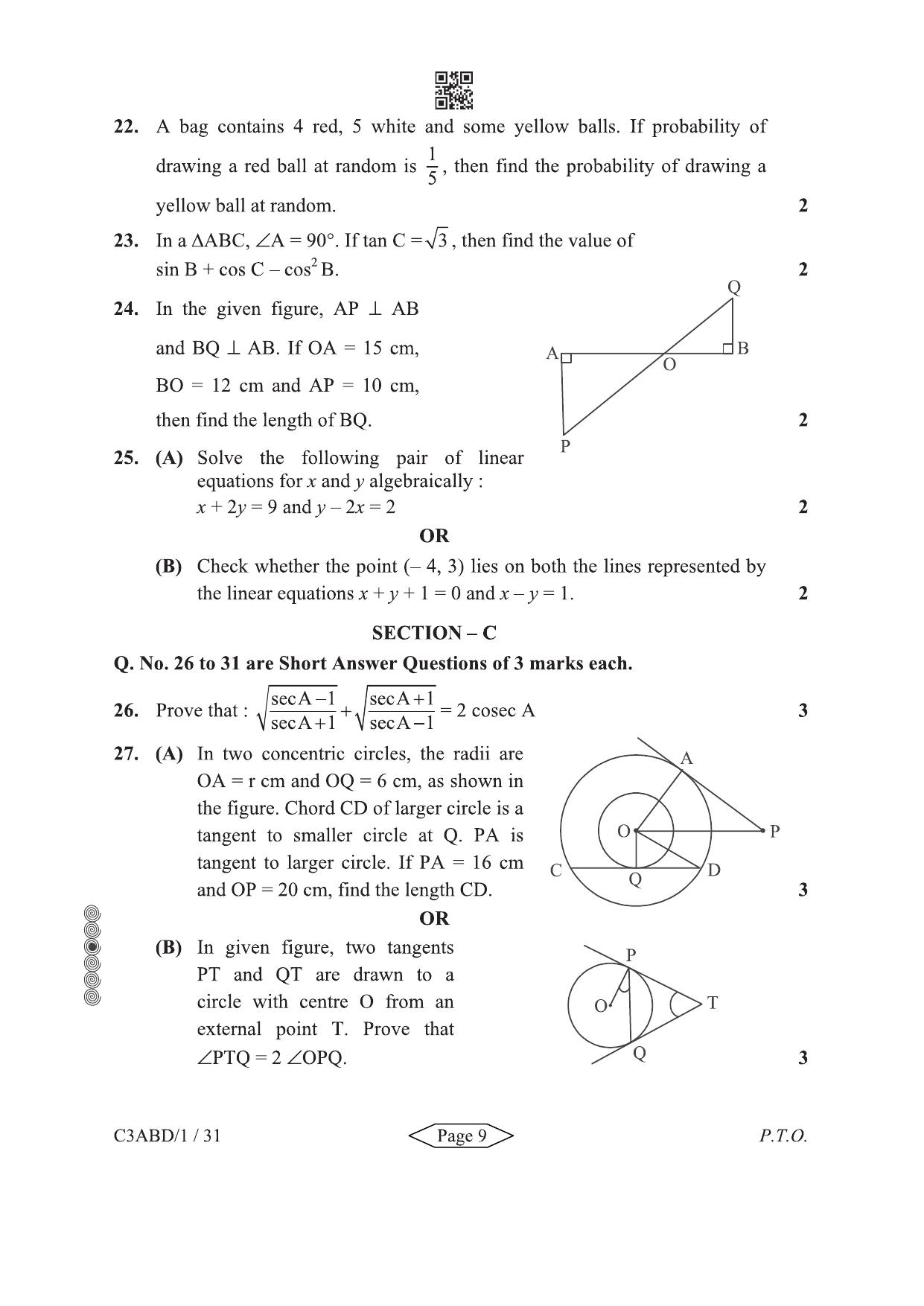 CBSE Class 10 430-1-2 Mathematics Basic 2024 Question Paper - Page 9