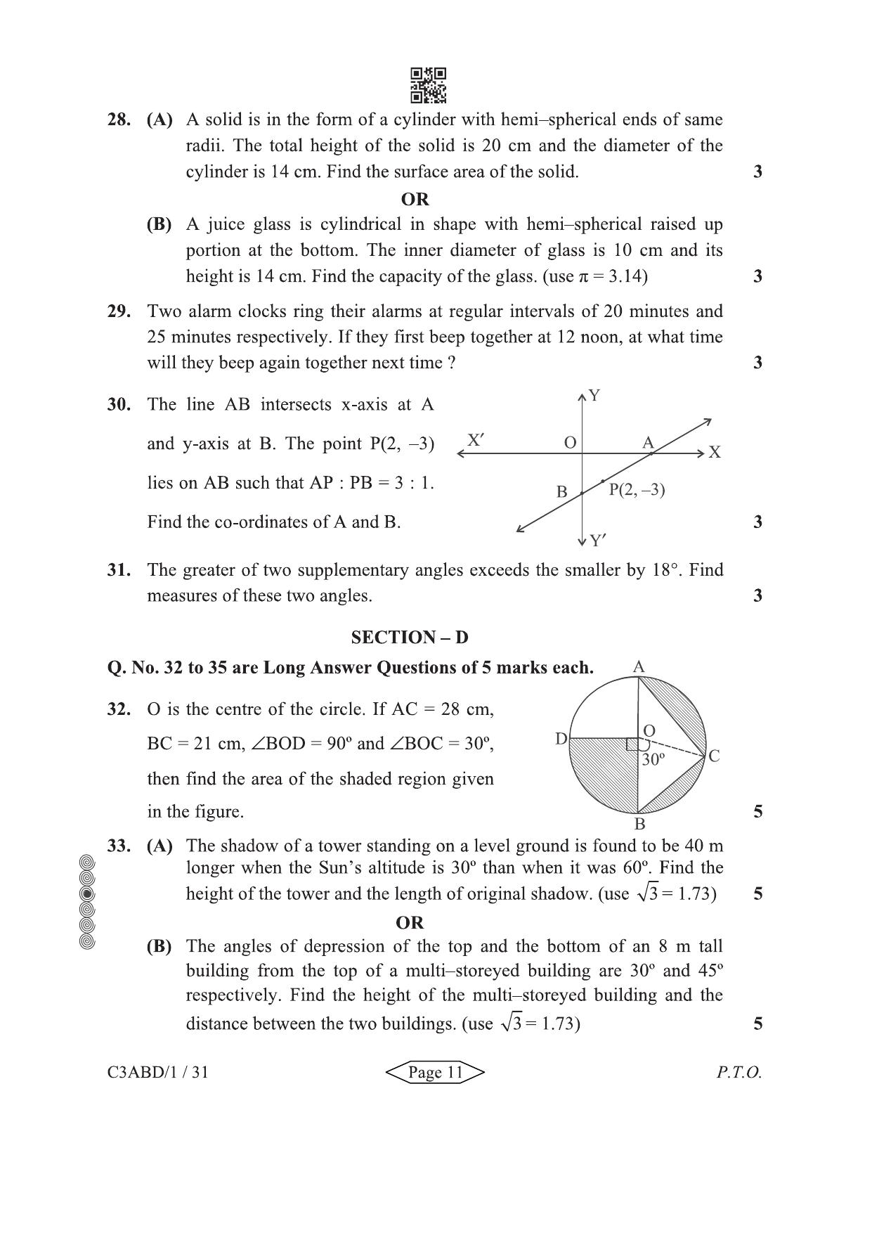 CBSE Class 10 430-1-2 Mathematics Basic 2024 Question Paper - Page 11