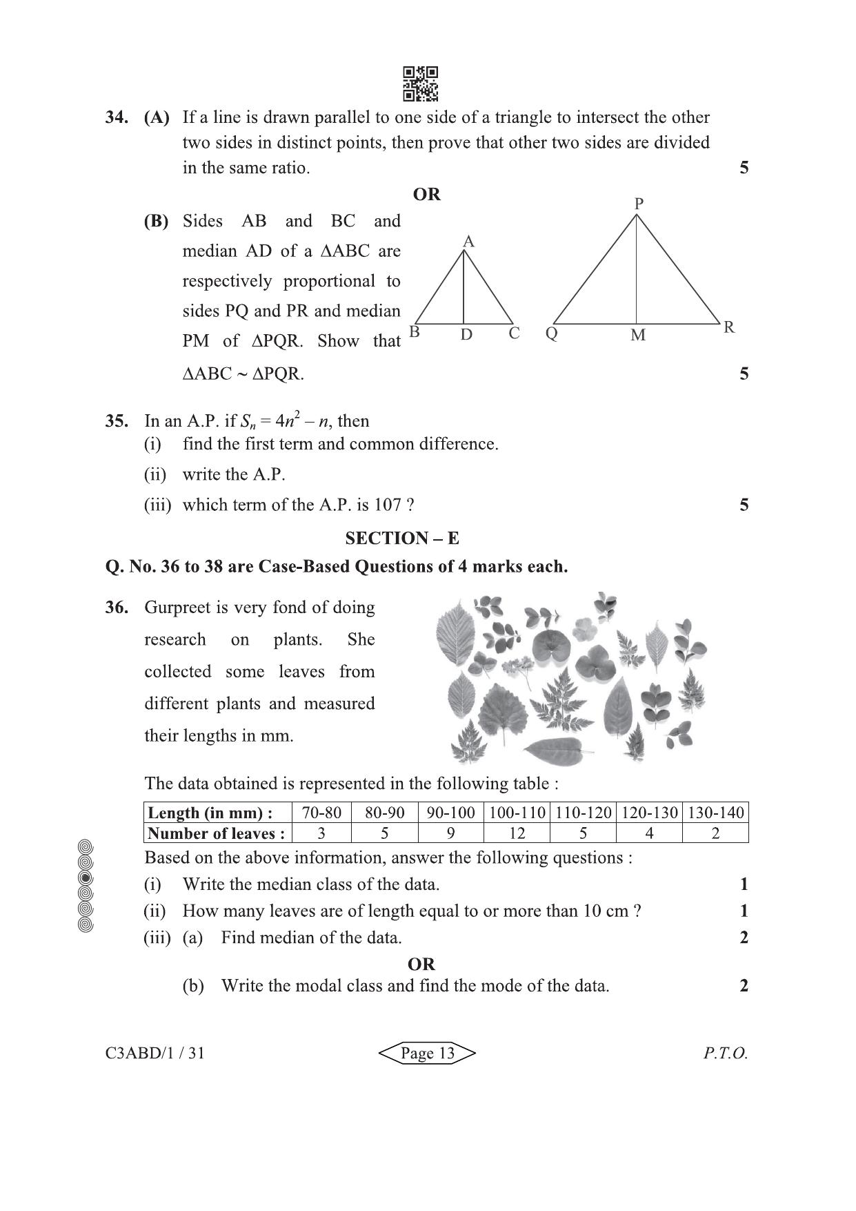 CBSE Class 10 430-1-2 Mathematics Basic 2024 Question Paper - Page 13
