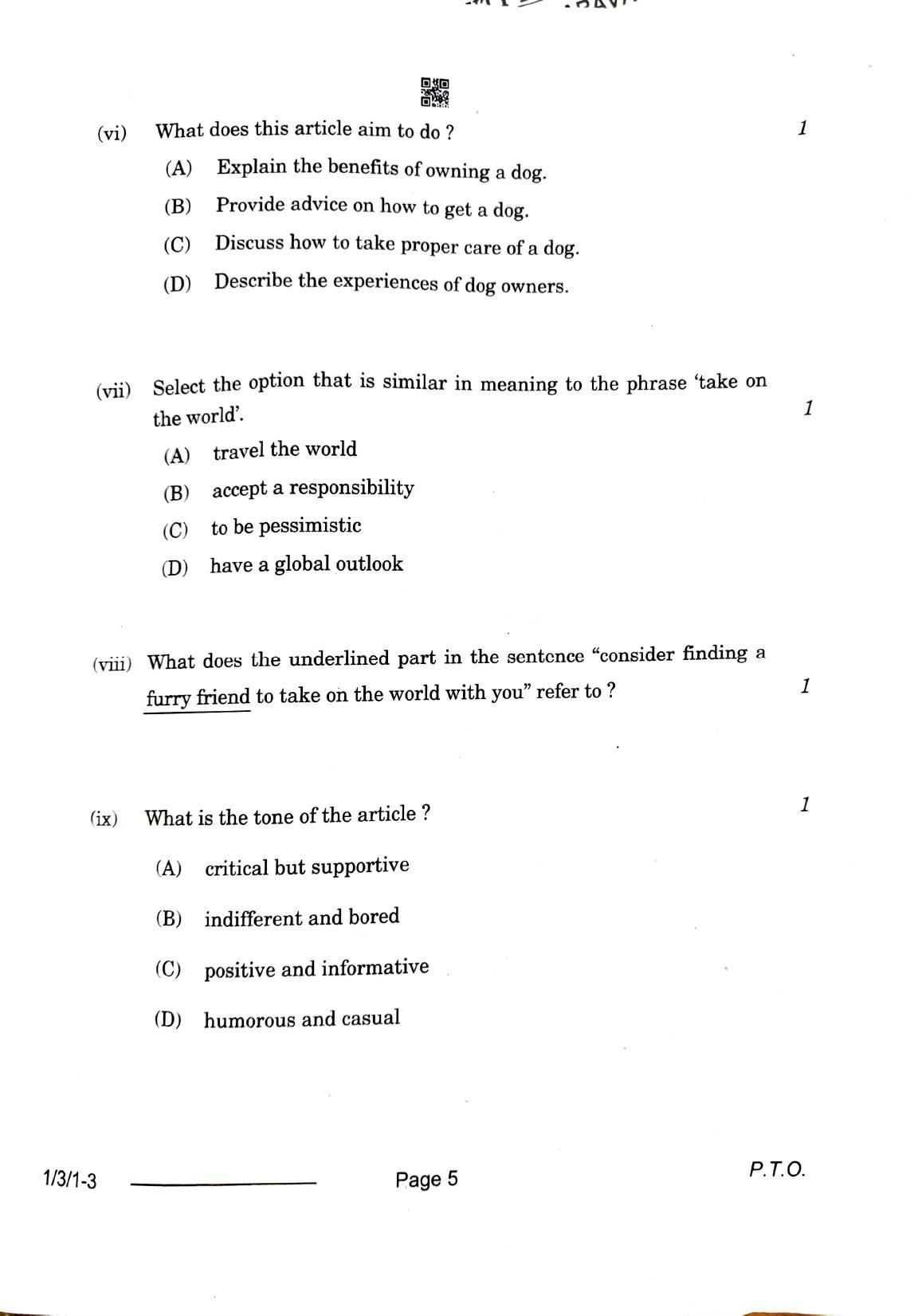 1/3/1 English Core Set 1 2024 Question Paper - Page 5
