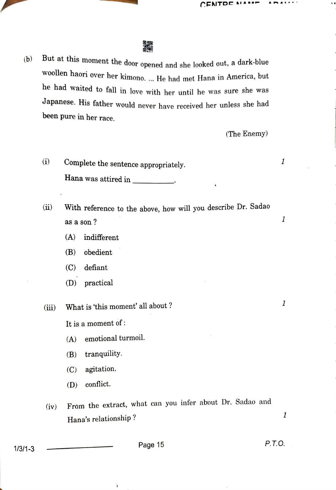 1/3/1 English Core Set 1 2024 Question Paper - Page 20
