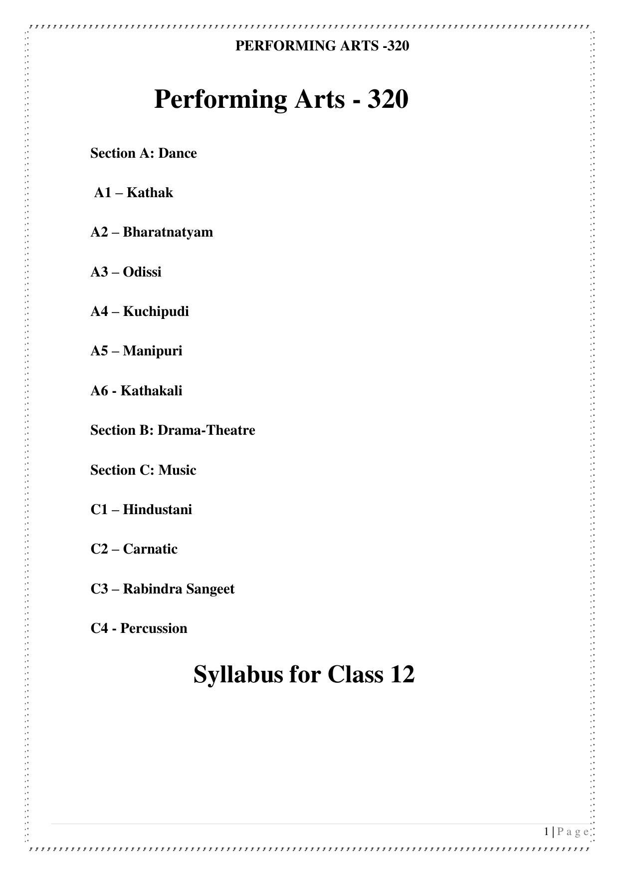 CUET Syllabus for Performing Arts (English) - Page 1
