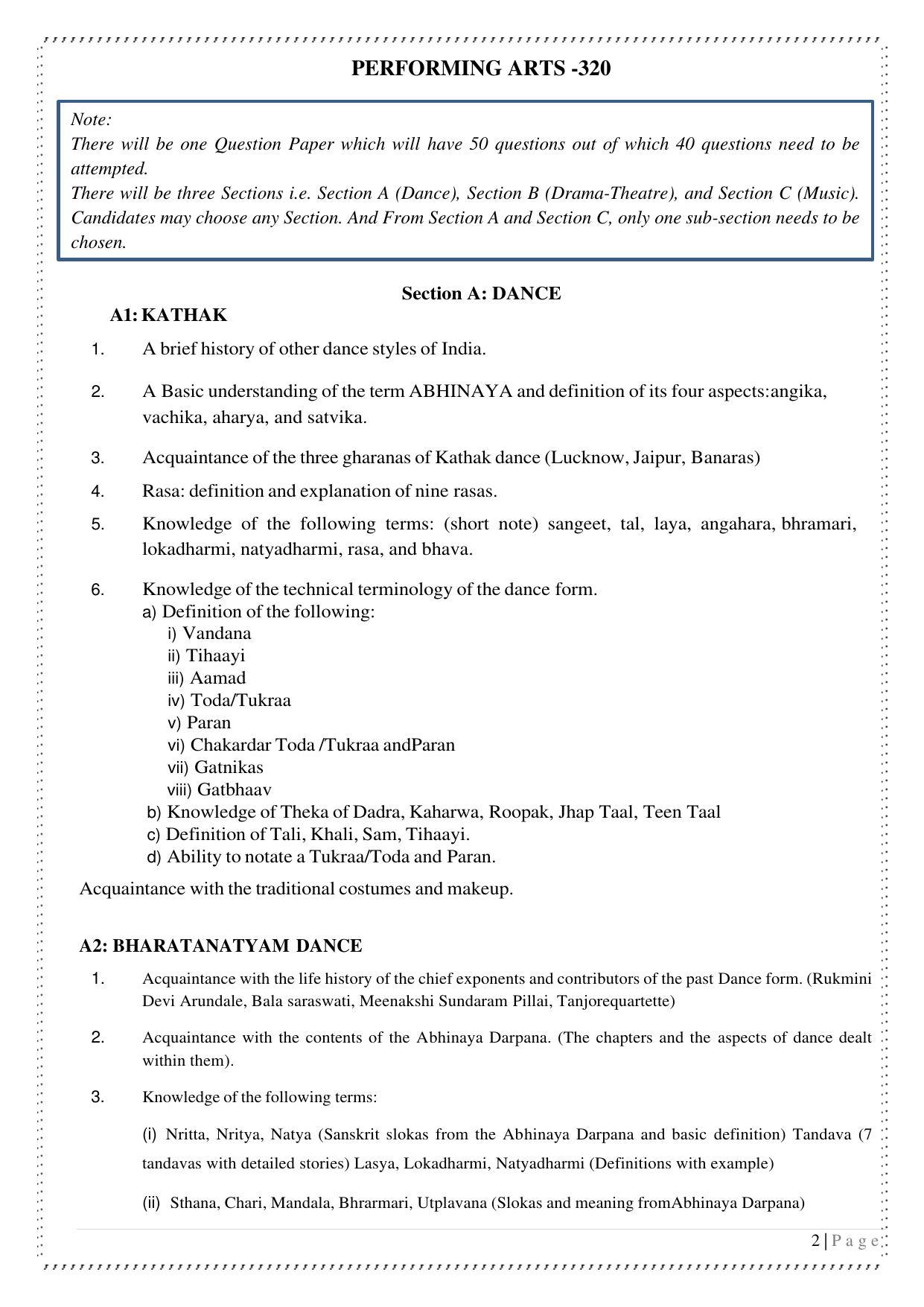 CUET Syllabus for Performing Arts (English) - Page 2