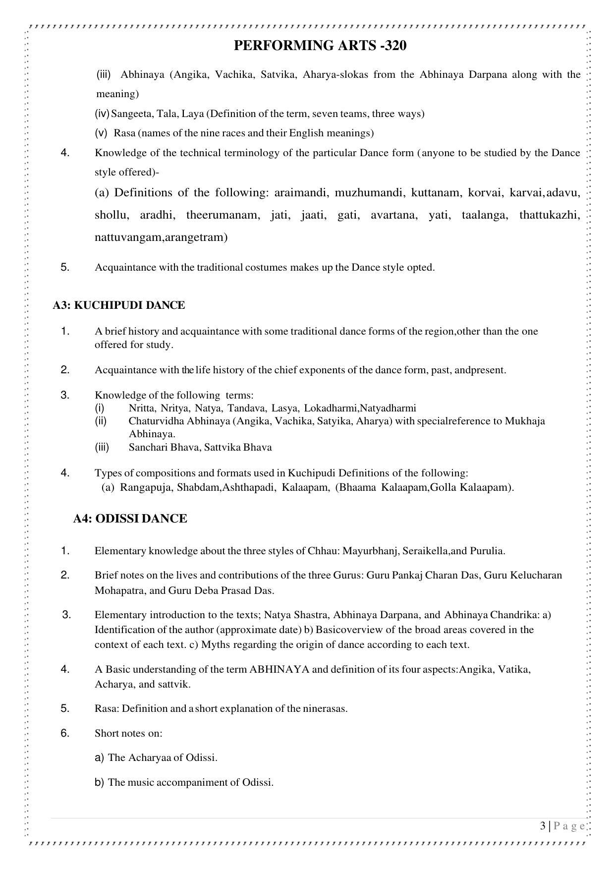 CUET Syllabus for Performing Arts (English) - Page 3