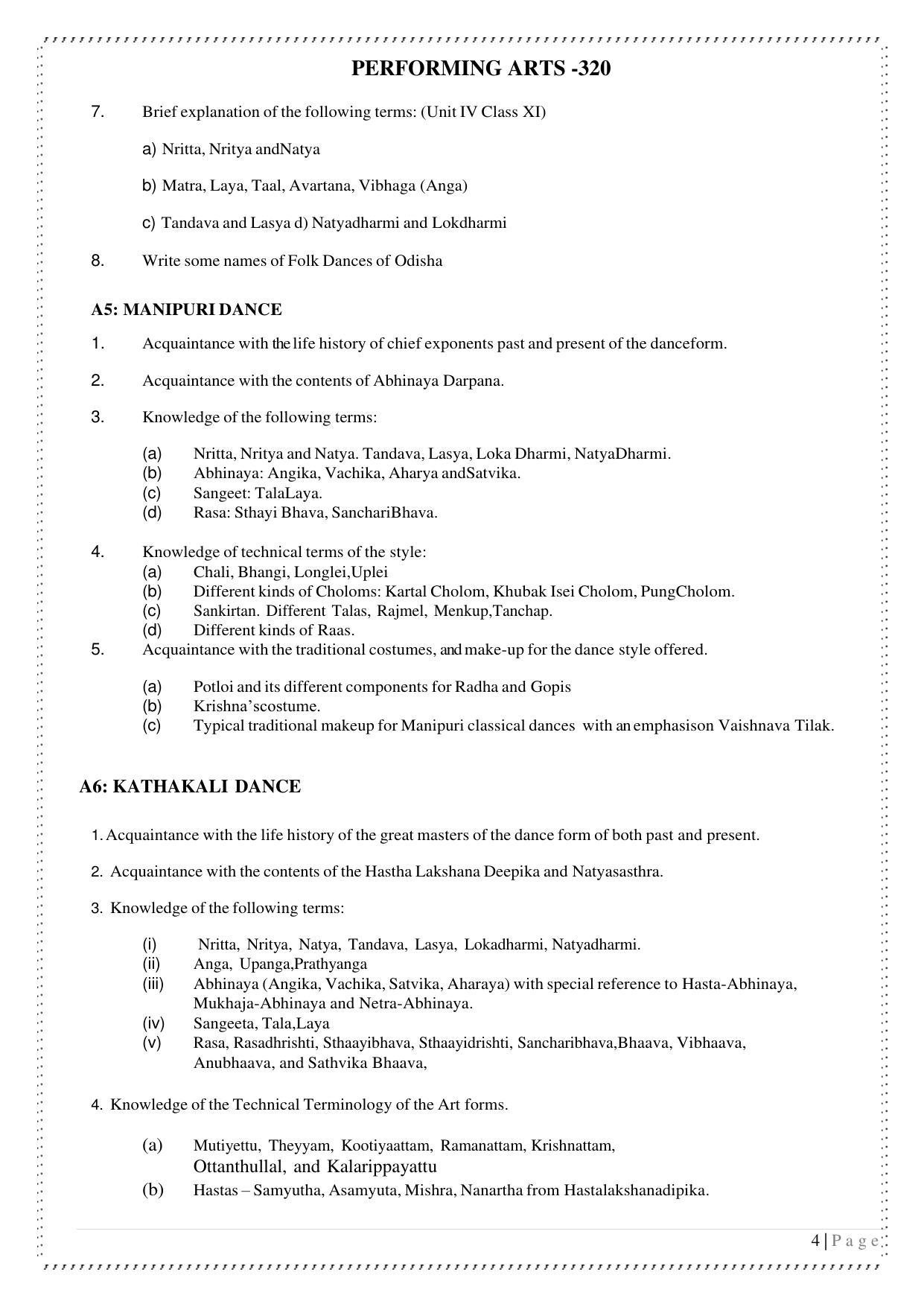 CUET Syllabus for Performing Arts (English) - Page 4