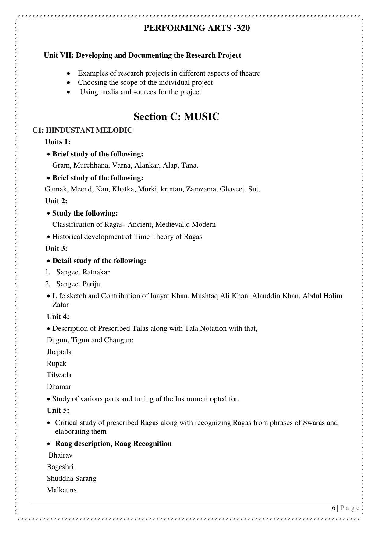 CUET Syllabus for Performing Arts (English) - Page 6