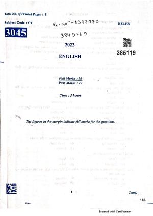 SEBA HSLC English Question Paper 2023