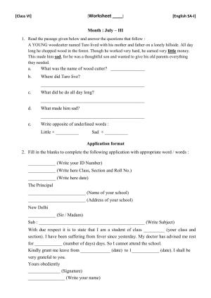 CBSE Worksheets for Class 6 English SA1 Practice Assignment 2