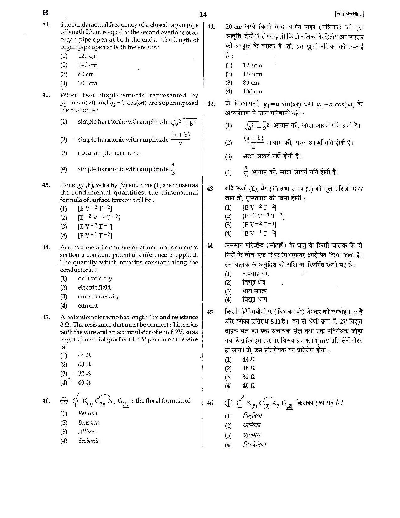 NEET Code H 2015 Question Paper - Page 14
