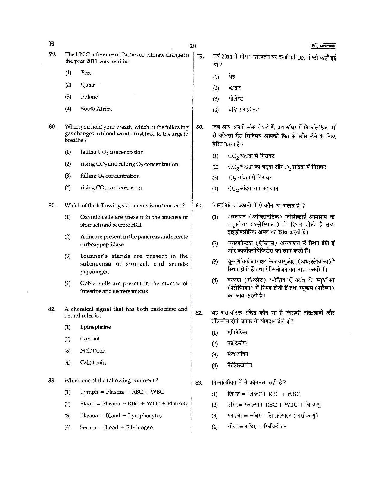 NEET Code H 2015 Question Paper - Page 20