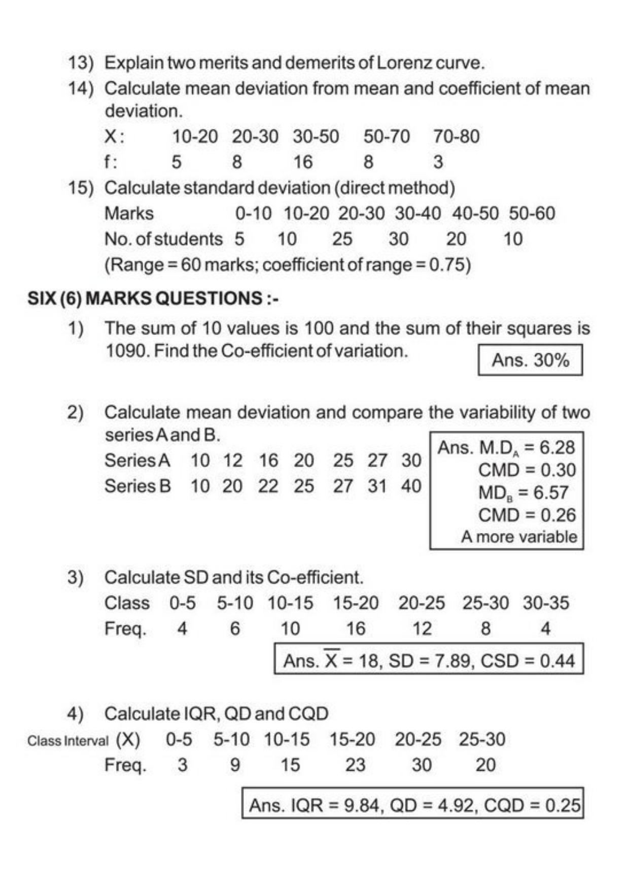 Class 11 Notes, Question & Practice Paper - Economics (Topic 3(B) : Measures of Dispersion) - Page 10