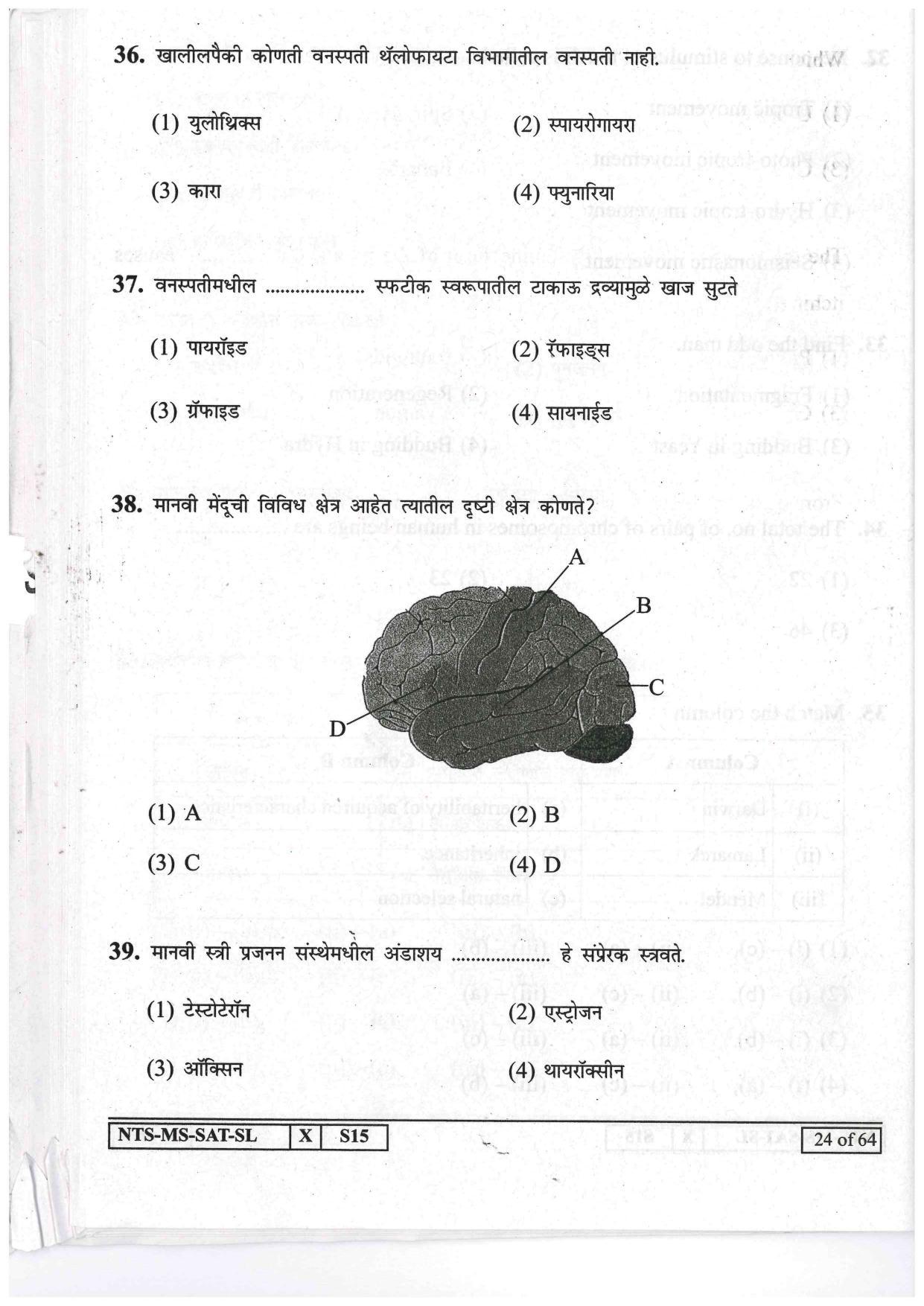 Maharashtra NTSE 2017 SAT (Marathi / English ) Question Paper - Page 24