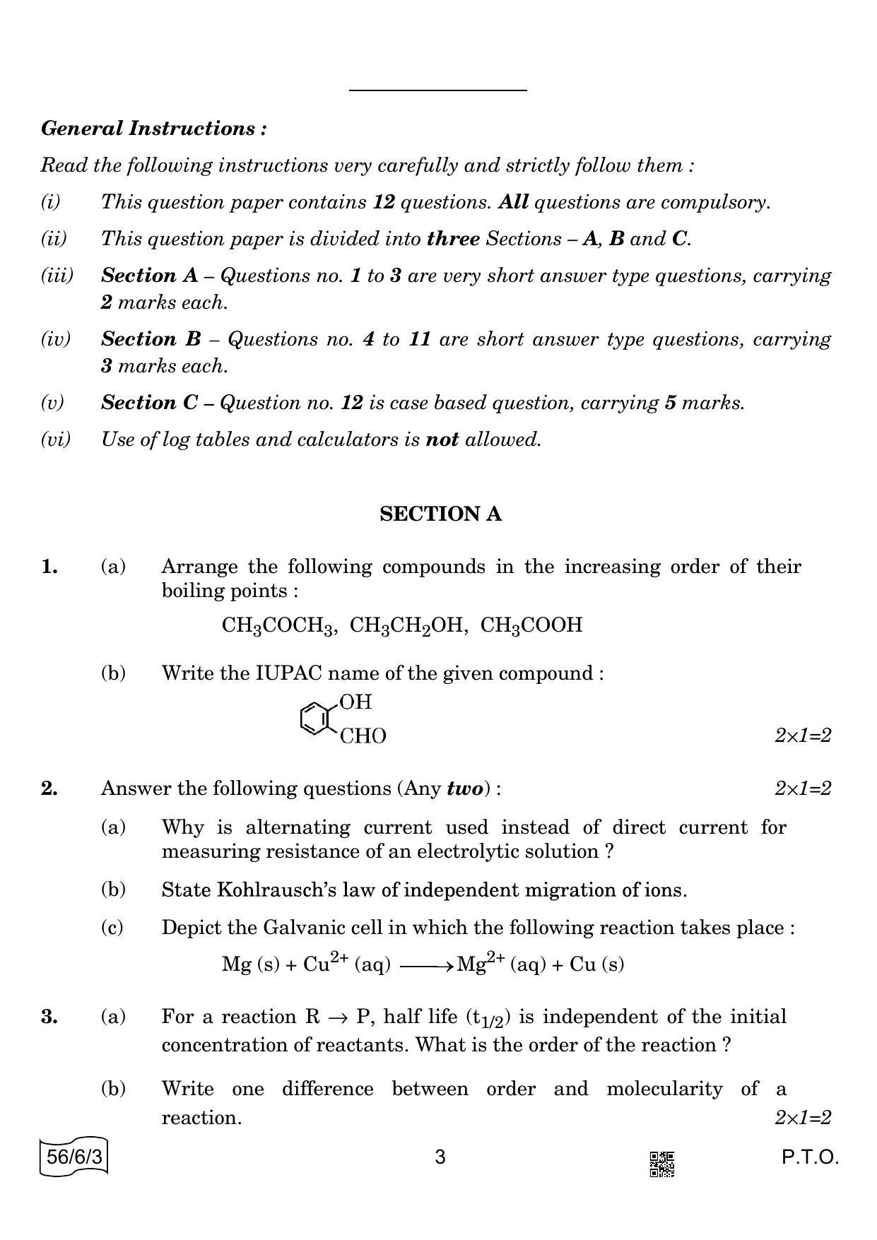 CBSE Class 12 56-6-3 CHEMISTRY 2022 Compartment Question Paper - Page 3