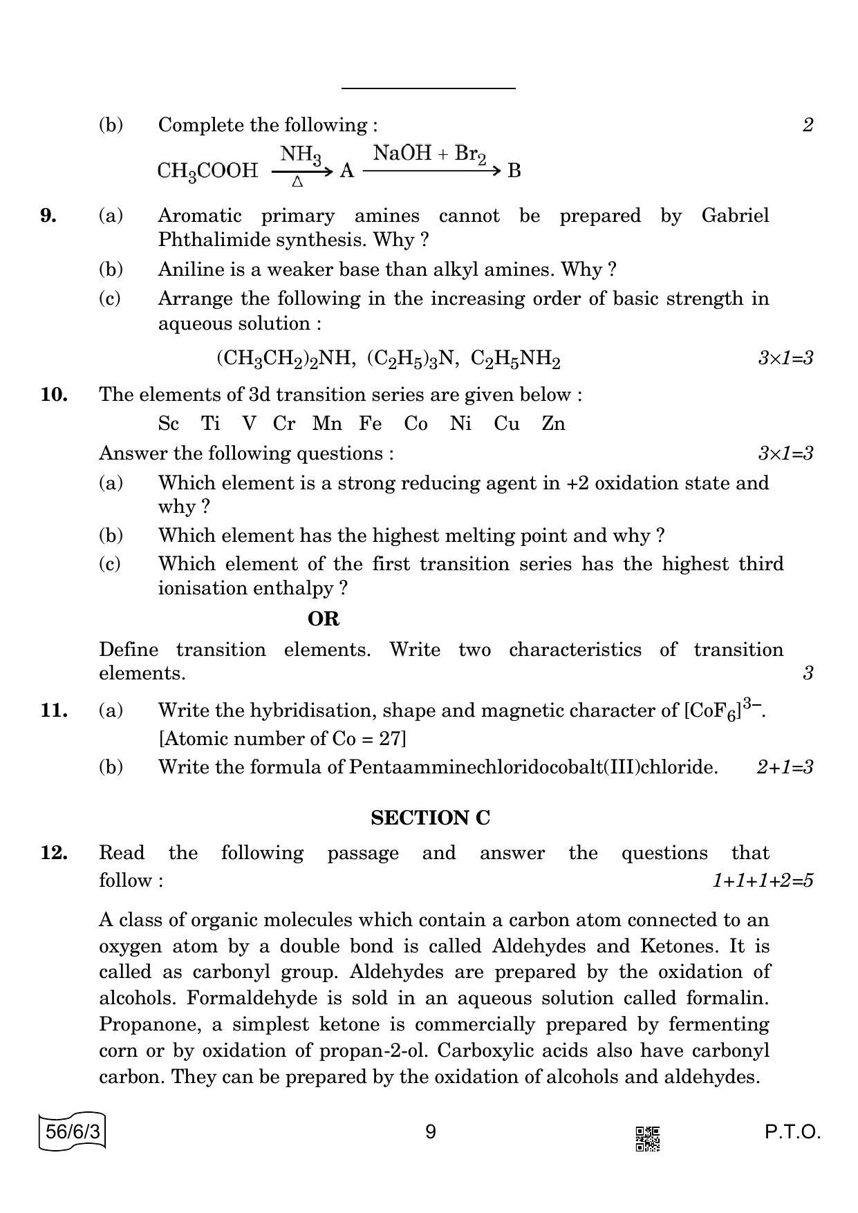 CBSE Class 12 56-6-3 CHEMISTRY 2022 Compartment Question Paper - Page 9