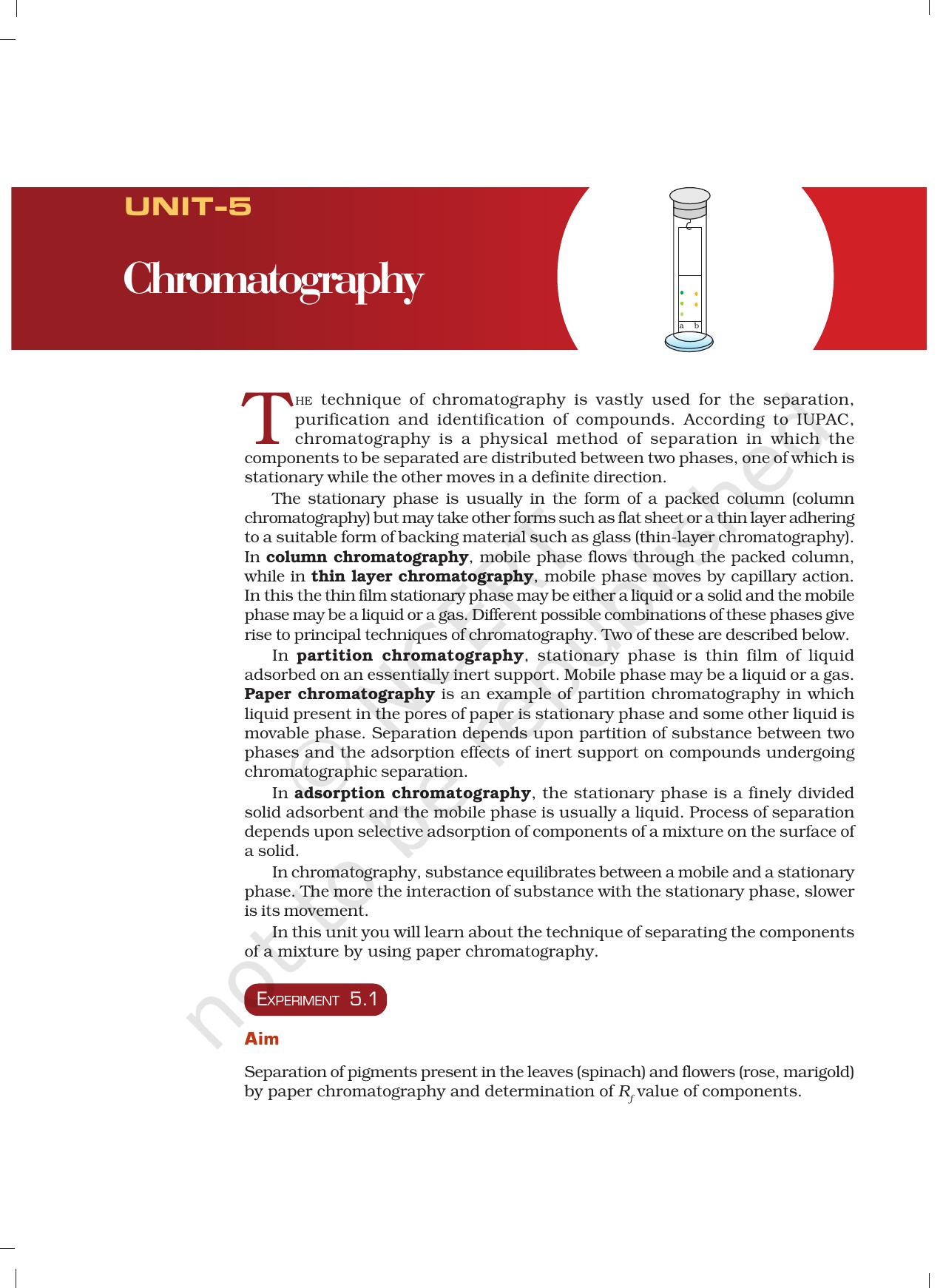 NCERT Laboratory Manuals for Class XII Chemistry - Unit 5 (Chromatography) - Page 1
