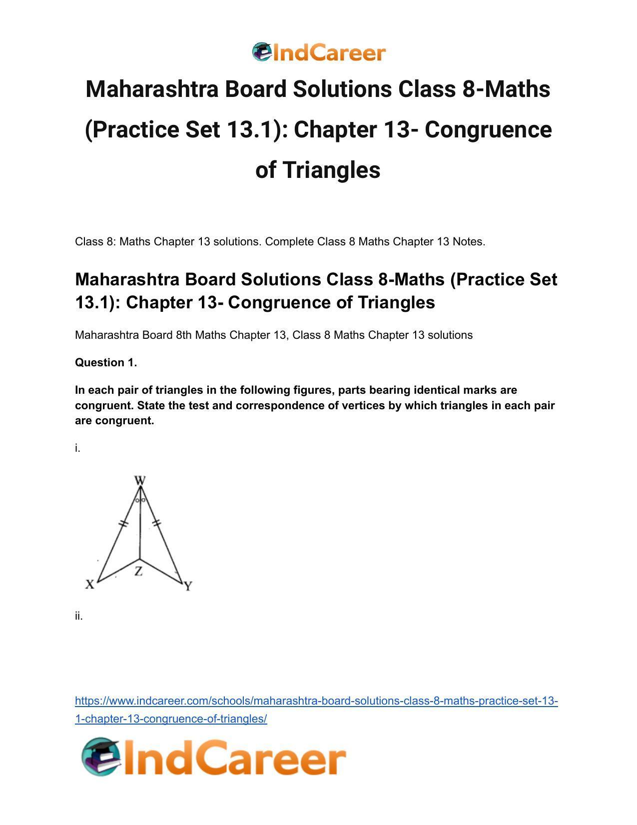 Maharashtra Board Solutions Class 8-Maths (Practice Set 13.1): Chapter 13- Congruence of Triangles - Page 2