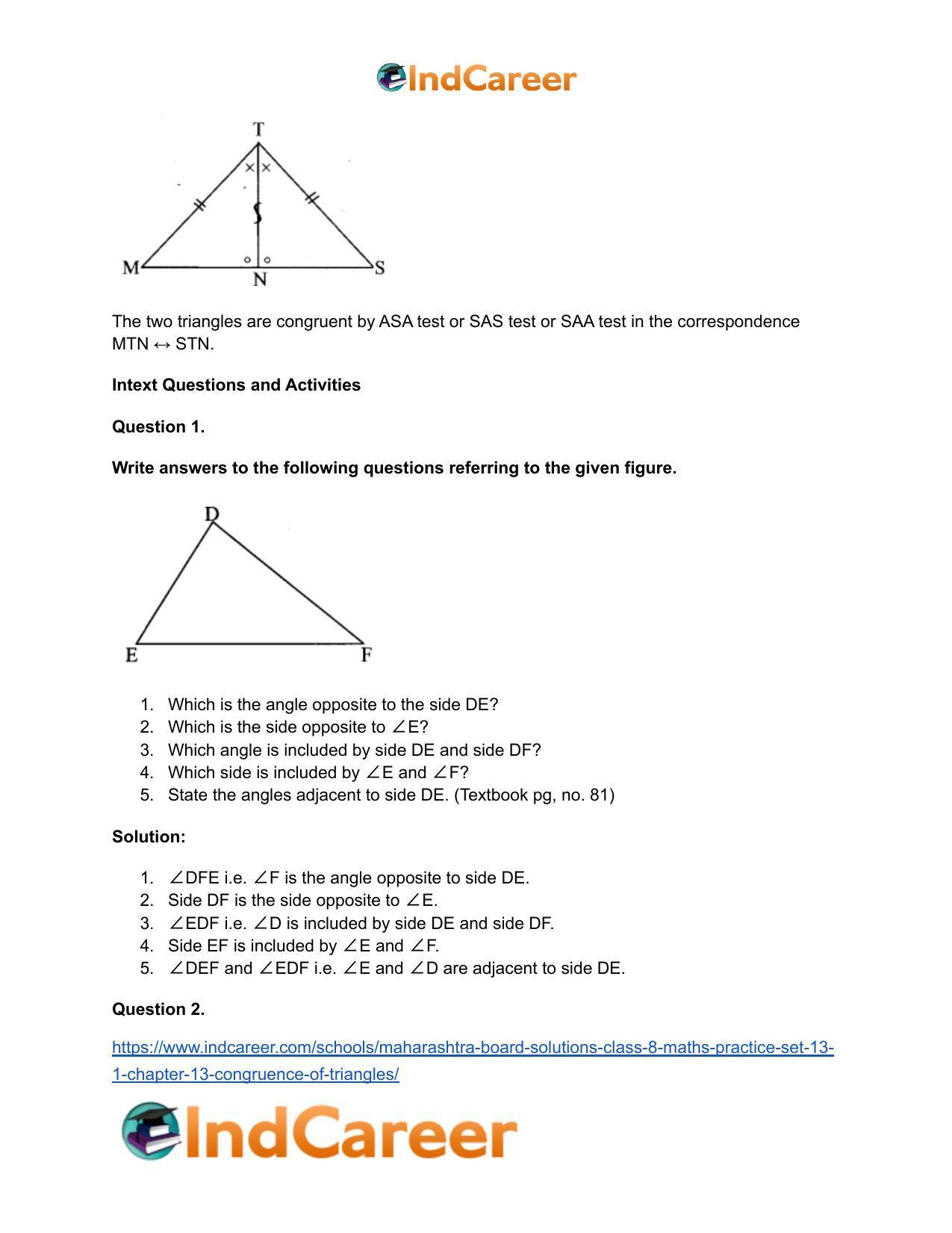 Maharashtra Board Solutions Class 8-Maths (Practice Set 13.1): Chapter 13- Congruence of Triangles - Page 5