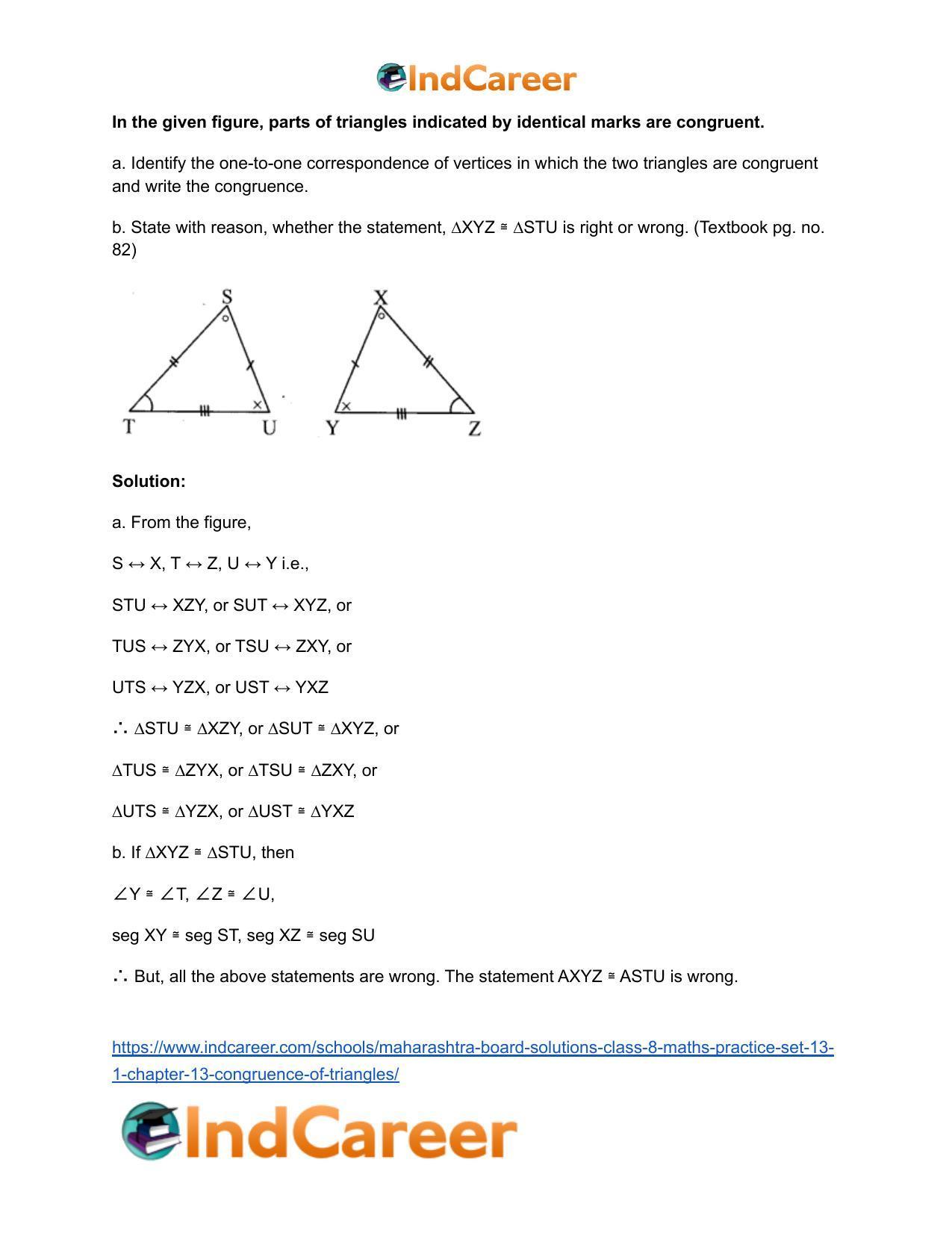 Maharashtra Board Solutions Class 8-Maths (Practice Set 13.1): Chapter 13- Congruence of Triangles - Page 6
