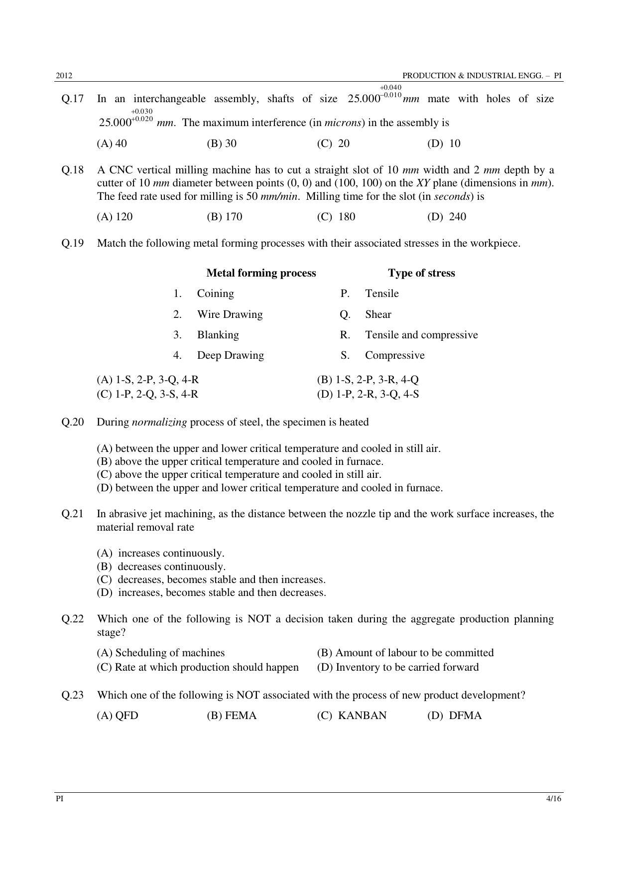 GATE 2012 Production and Industrial Engineering (PI) Question Paper with Answer Key - Page 4