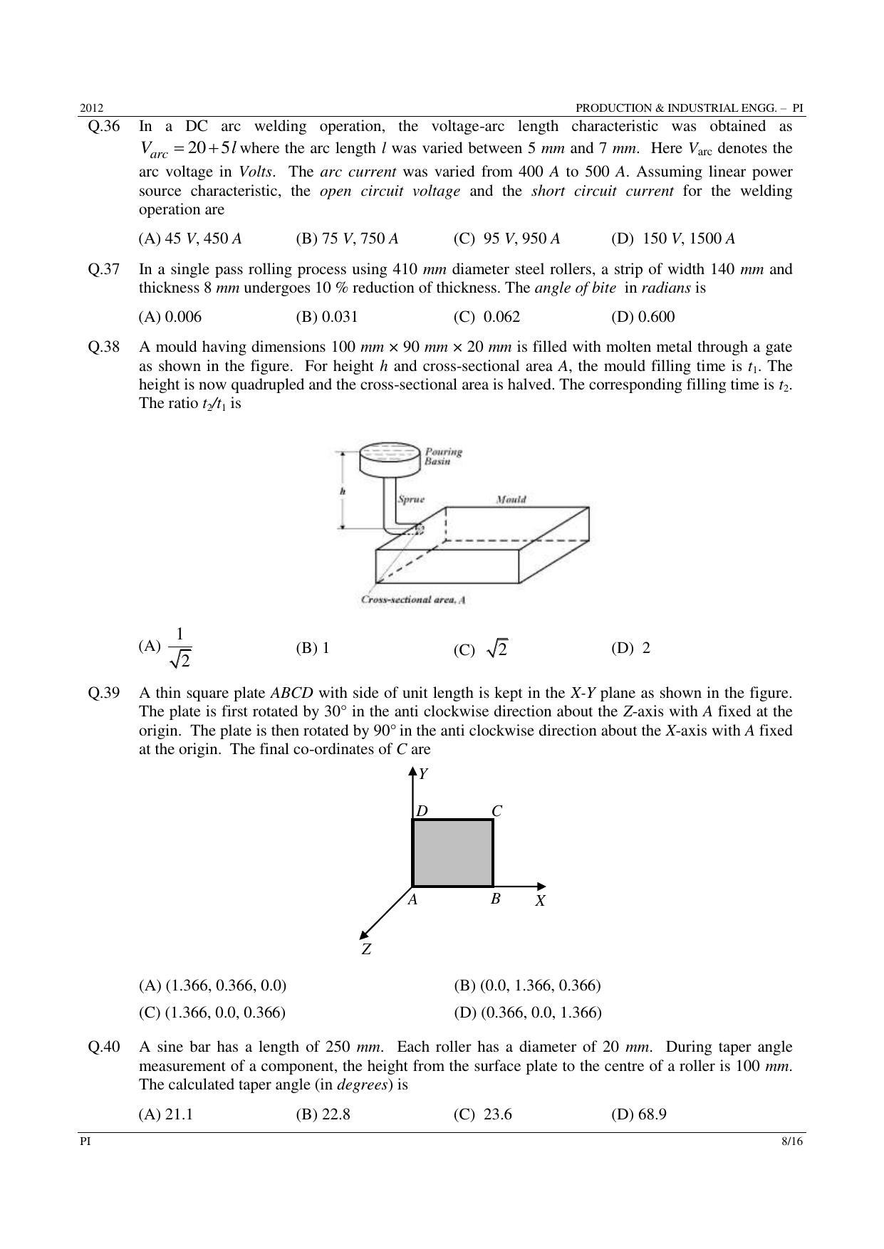 GATE 2012 Production and Industrial Engineering (PI) Question Paper with Answer Key - Page 8