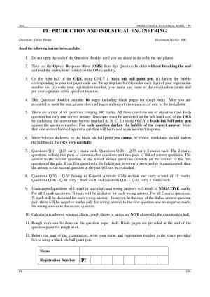 GATE 2012 Production and Industrial Engineering (PI) Question Paper with Answer Key