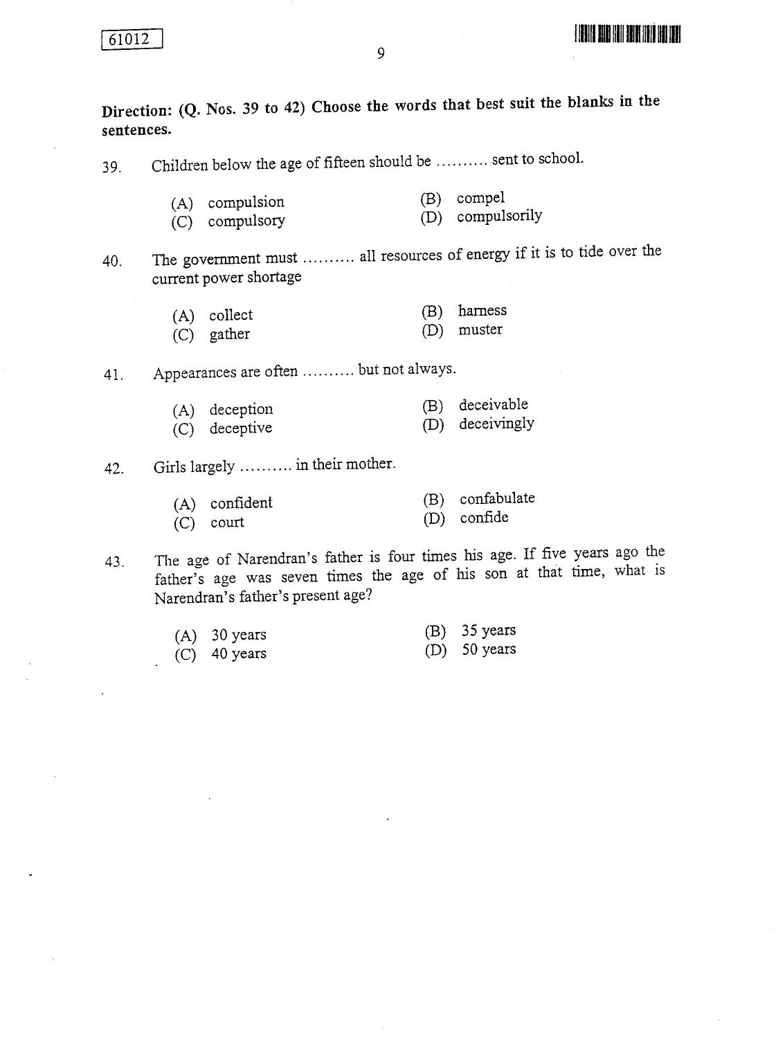 CUSAT CAT 2012 LLM Question Paper - Page 9