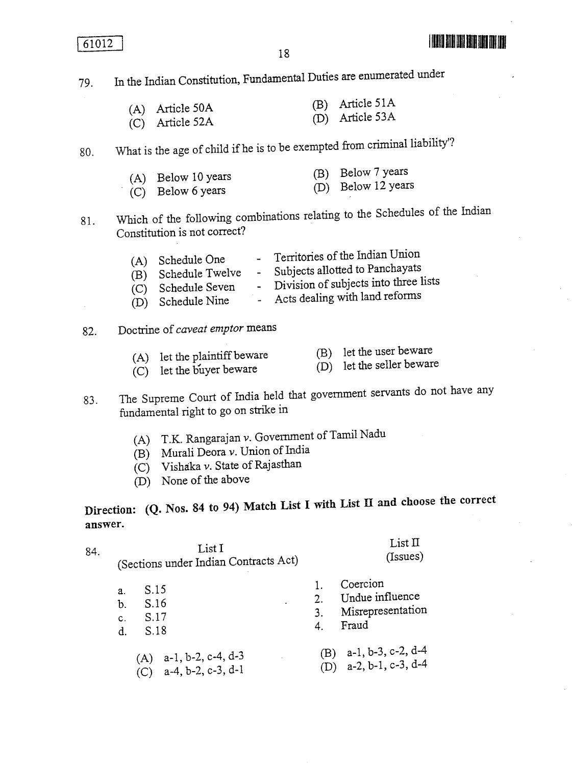 CUSAT CAT 2012 LLM Question Paper - Page 18
