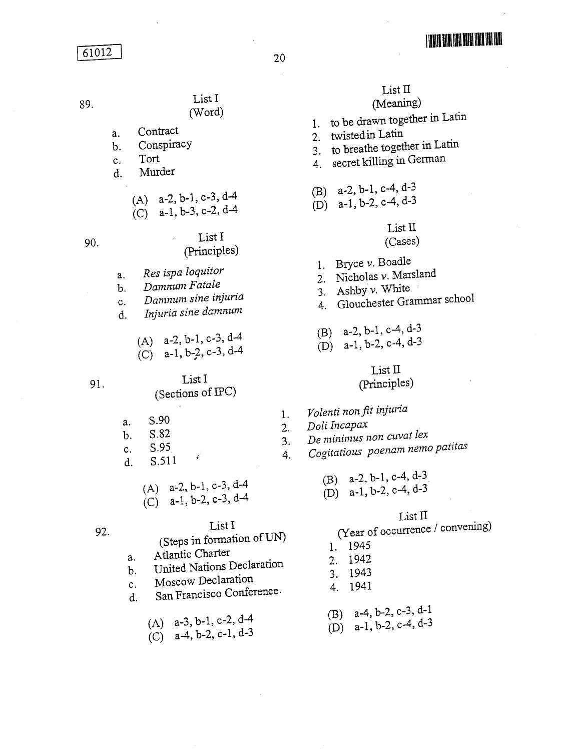 CUSAT CAT 2012 LLM Question Paper - Page 20