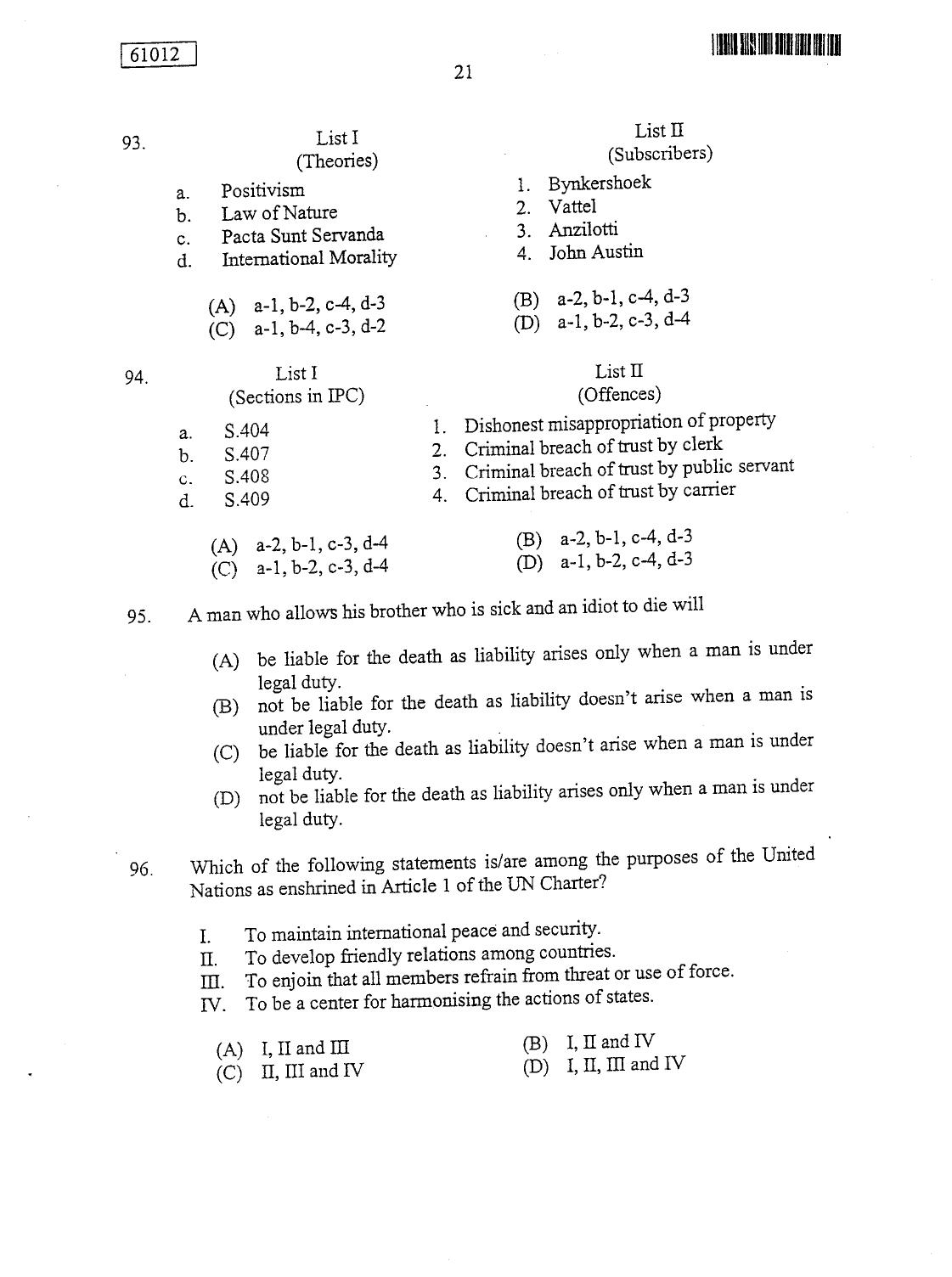 CUSAT CAT 2012 LLM Question Paper - Page 21
