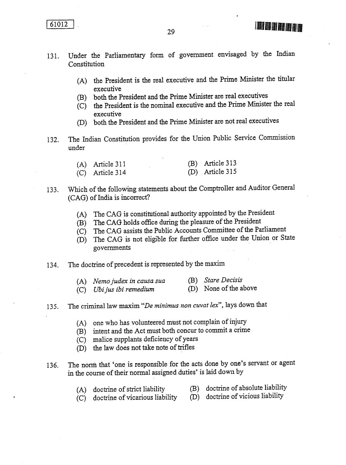 CUSAT CAT 2012 LLM Question Paper - Page 29