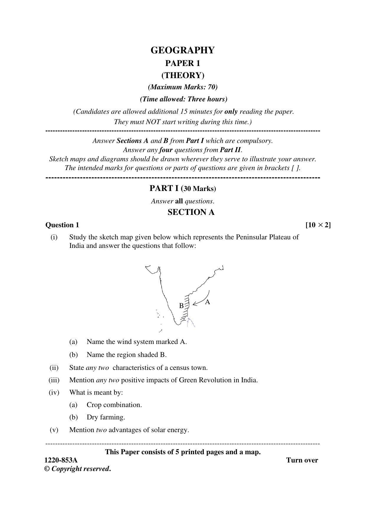 ISC Class 12 2020 Geography Question Paper - Page 1