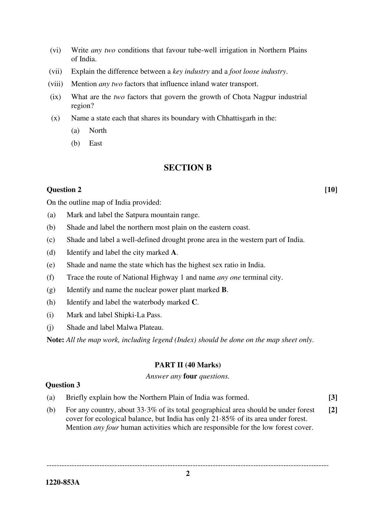 ISC Class 12 2020 Geography Question Paper - Page 2