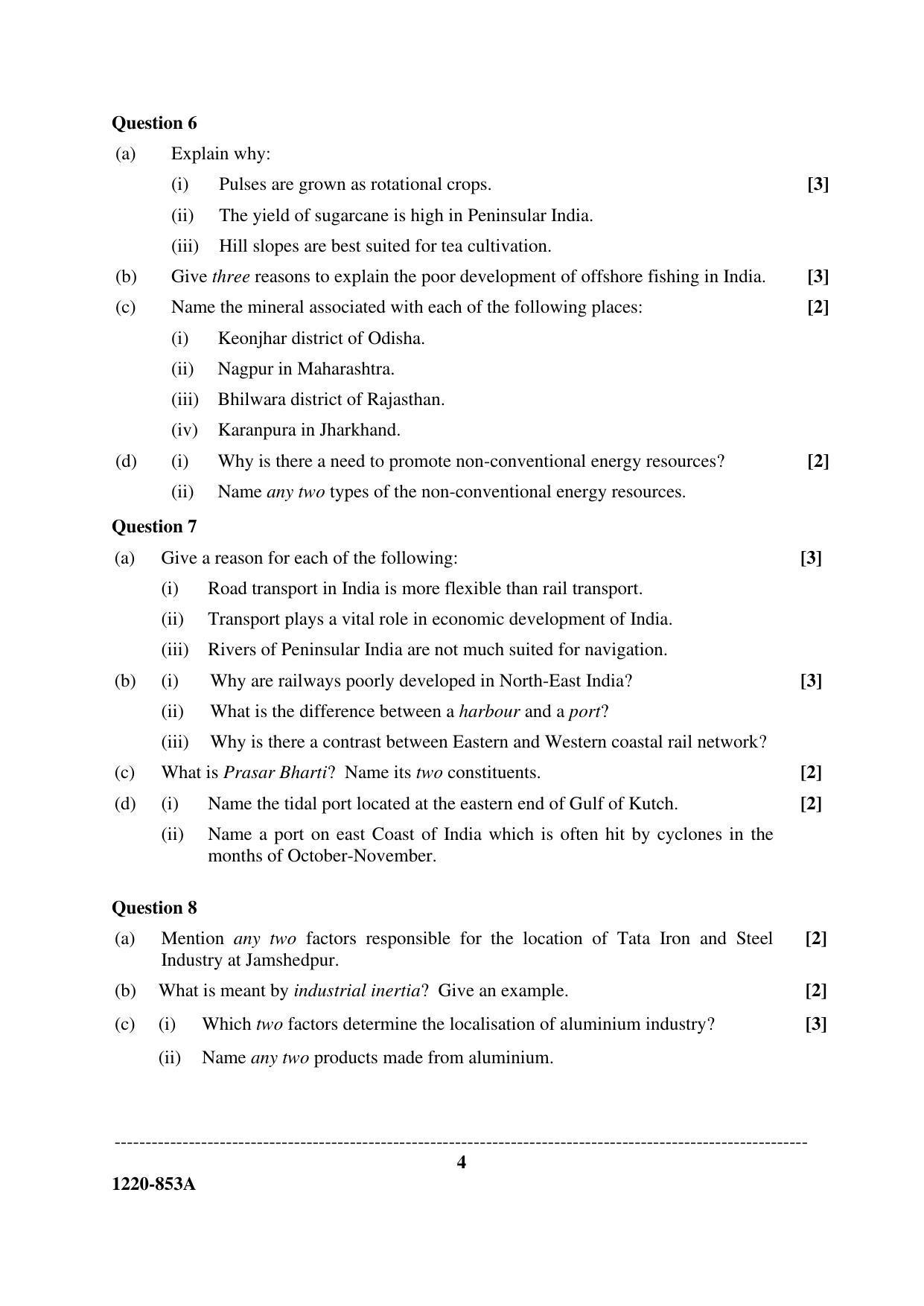 ISC Class 12 2020 Geography Question Paper - Page 4